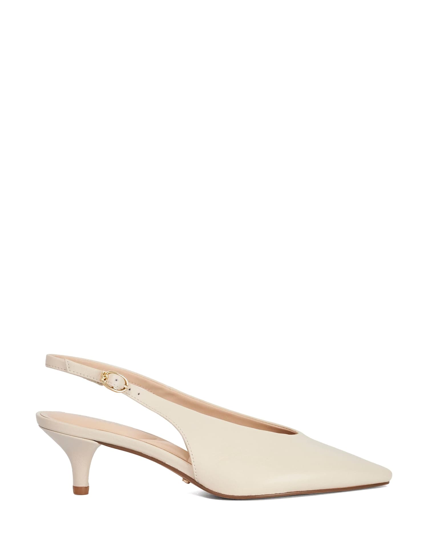 Dune London Leather Buckle Kitten Heel Slingback Shoes Ecru