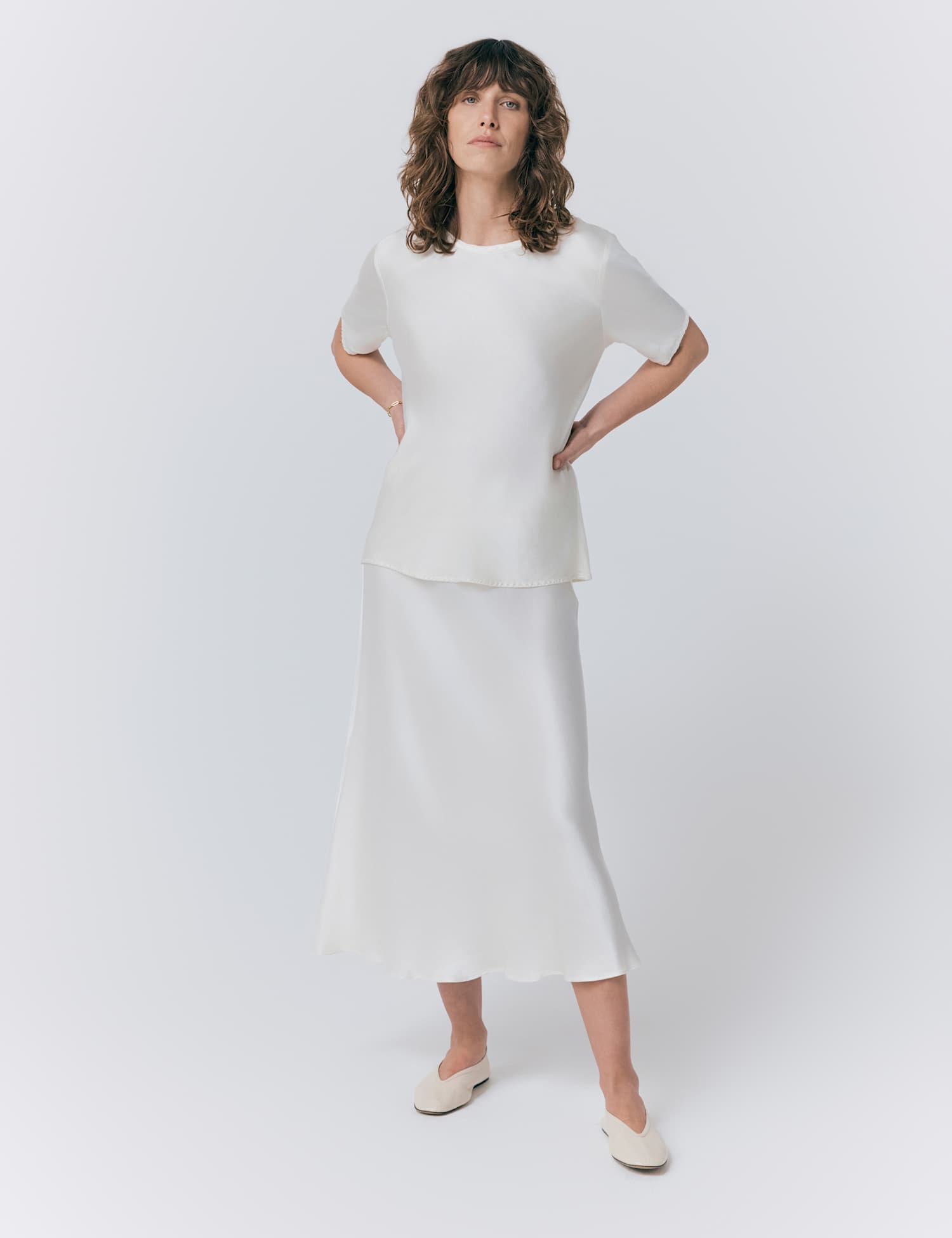 Ghost Satin Midi Slip Skirt Ivory