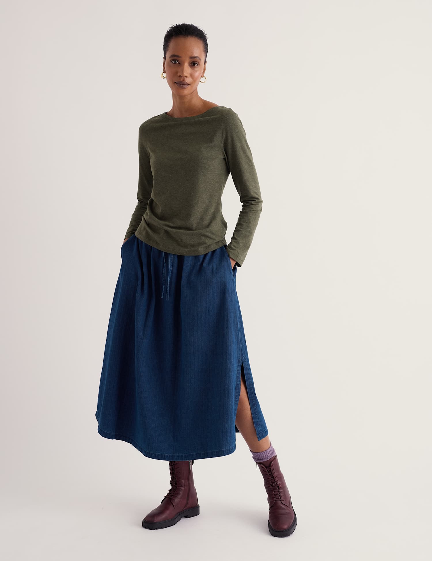 Seasalt Cornwall Jersey Crew Neck Top Dark Green