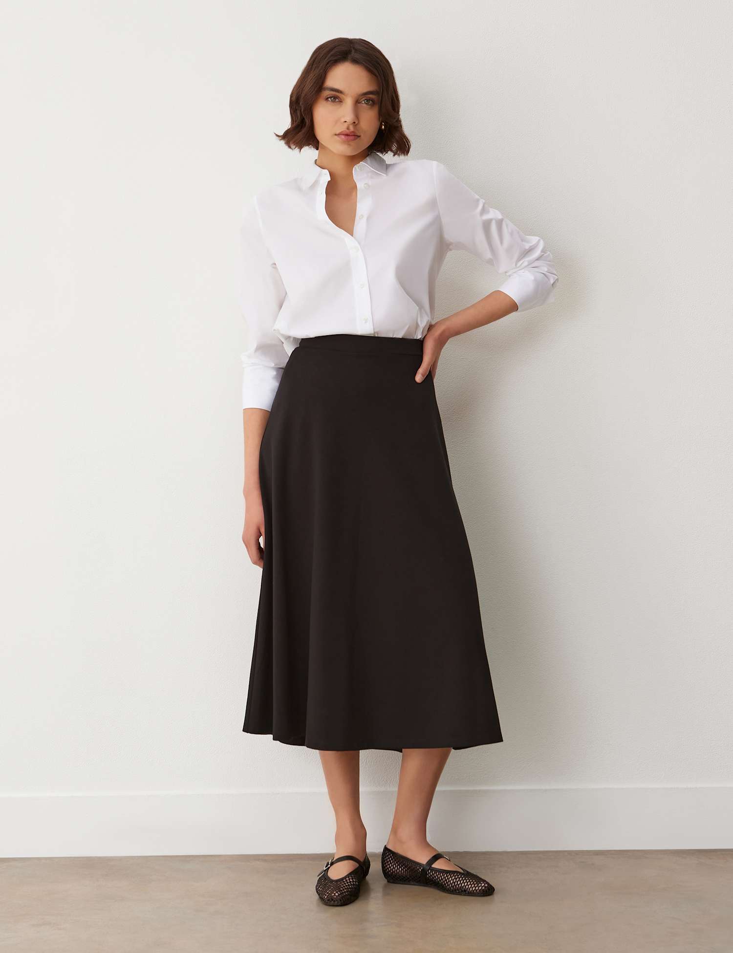 Finery London Jersey Midi A-Line Skirt Black