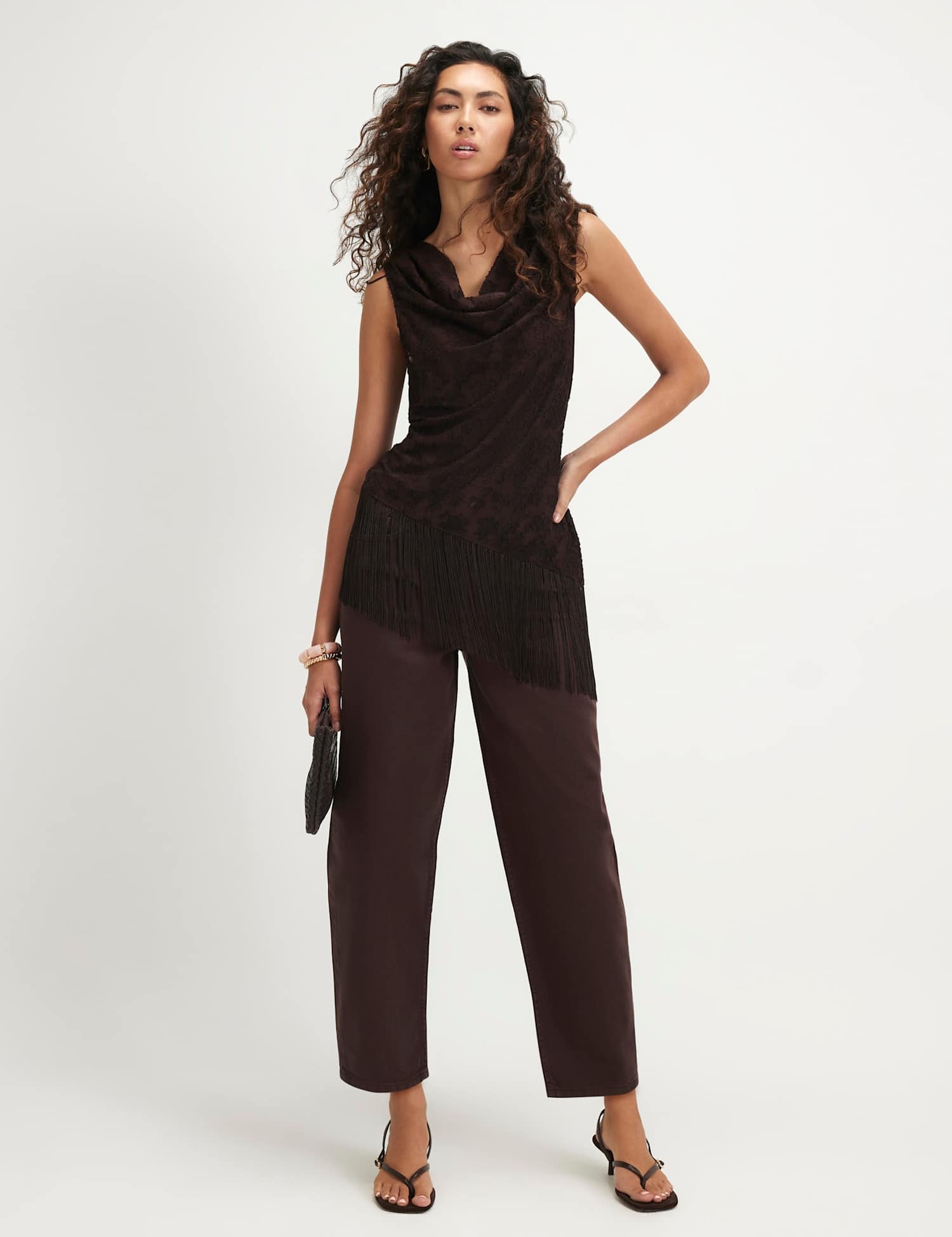 River Island Mid Rise Button Front Cigarette Jeans Brown