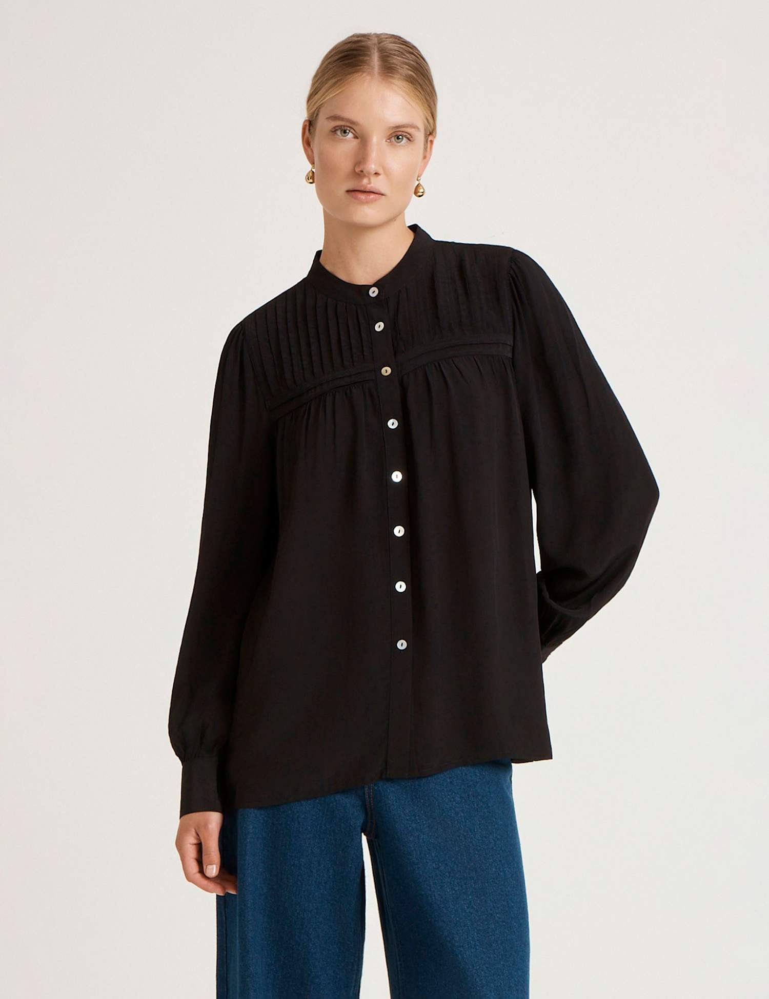 Finery London Crepe Button Through Blouse Black