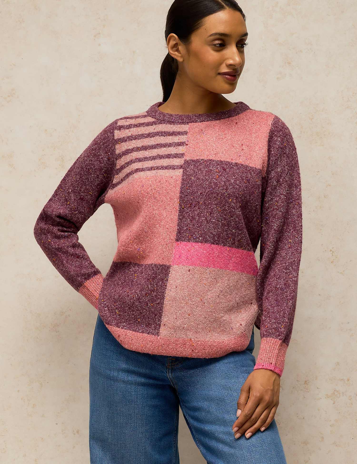White Stuff Patterned Crew Neck Jumper Burgundy Mix