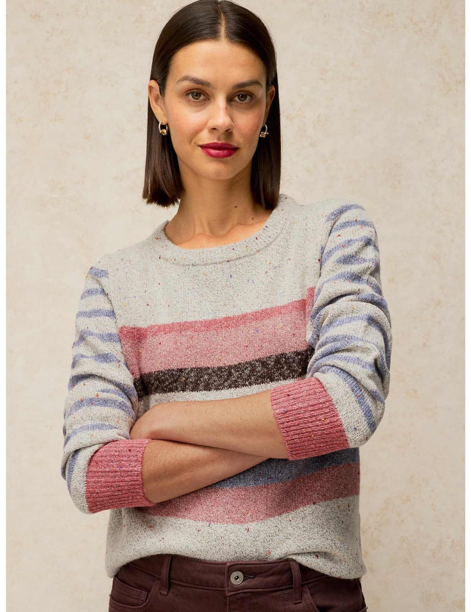 White Stuff Crew Neck Long Sleeve Knit Jumper Grey Mix