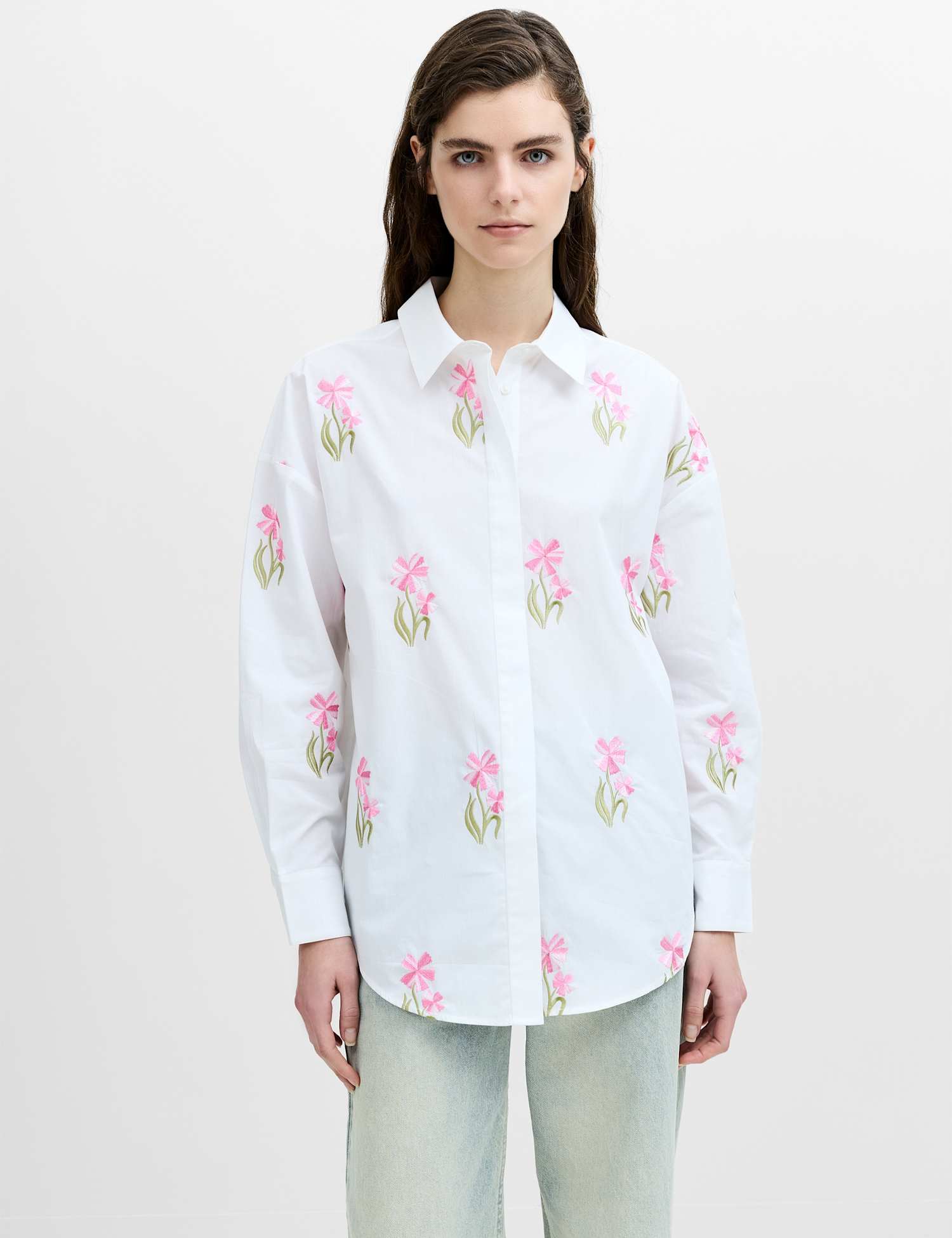 French Connection Pure Cotton Floral Embroidered Shirt White Mix