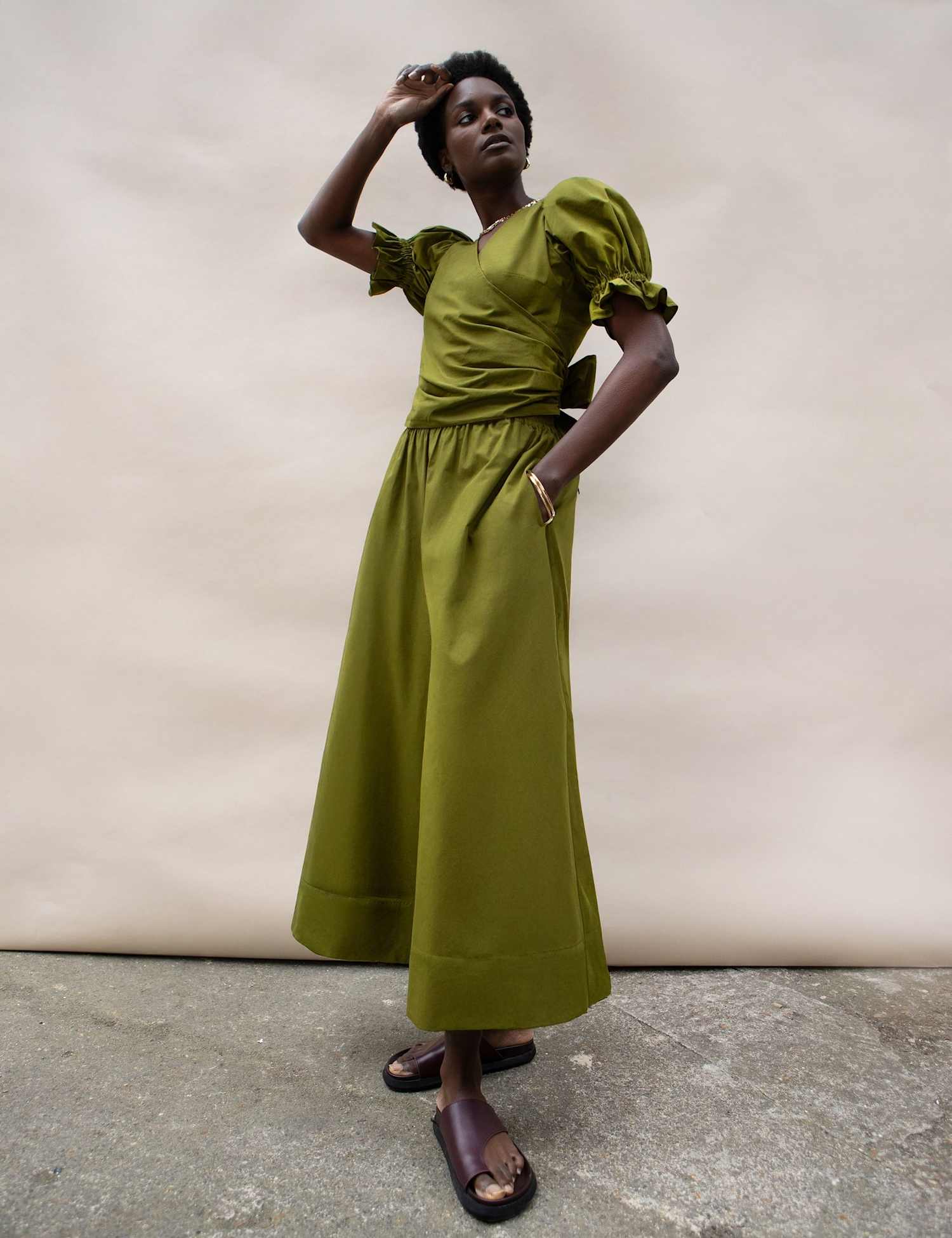 RO&ZO Pure Cotton Wide Leg Culottes Khaki