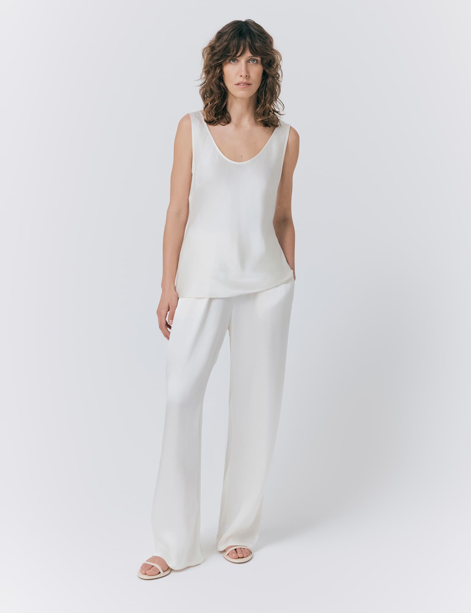 Ghost Satin Scoop Neck Sleeveless Vest Top Ivory