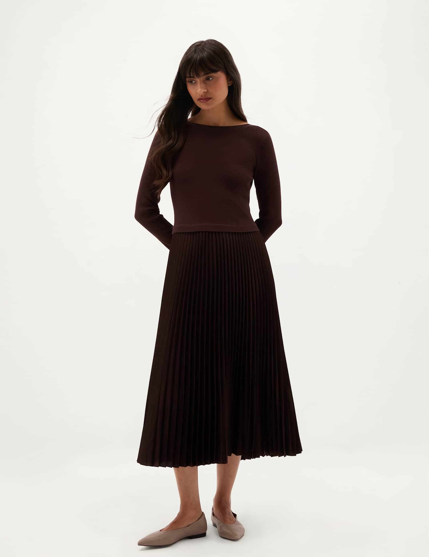 HOBBS Lucinda Knitted Dress Brown