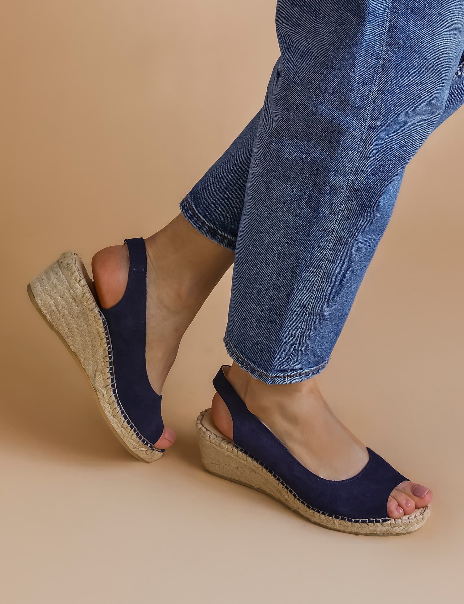 Jones Bootmaker Standard Fit Suede Wedge Open Toe Espadrilles Navy