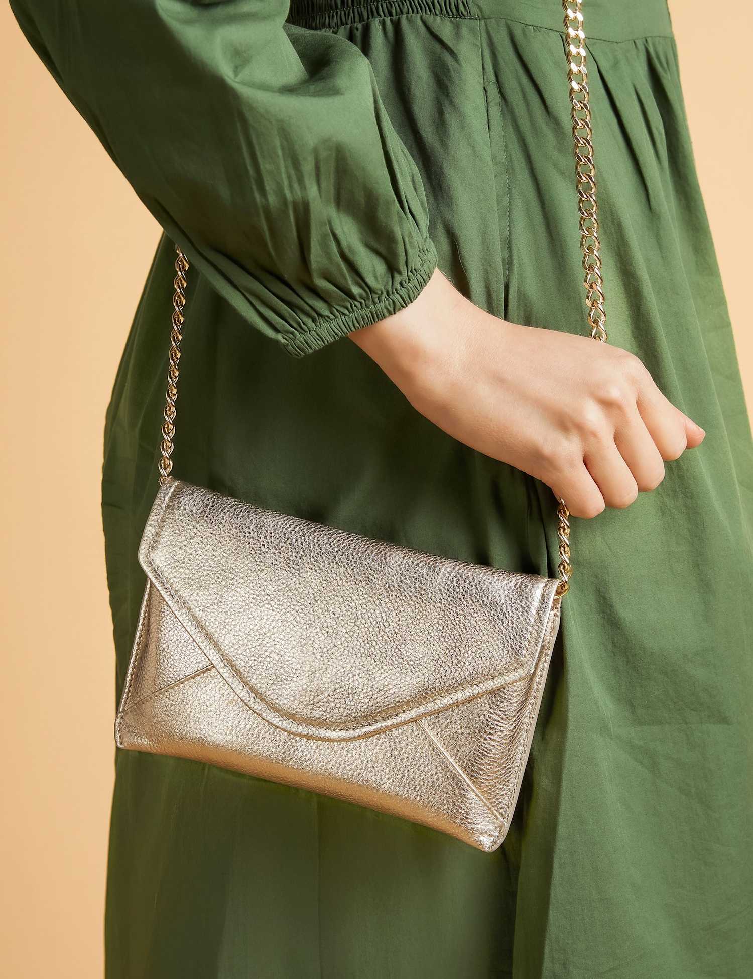 Jones Bootmaker Leather Metallic Shoulder Bag Gold