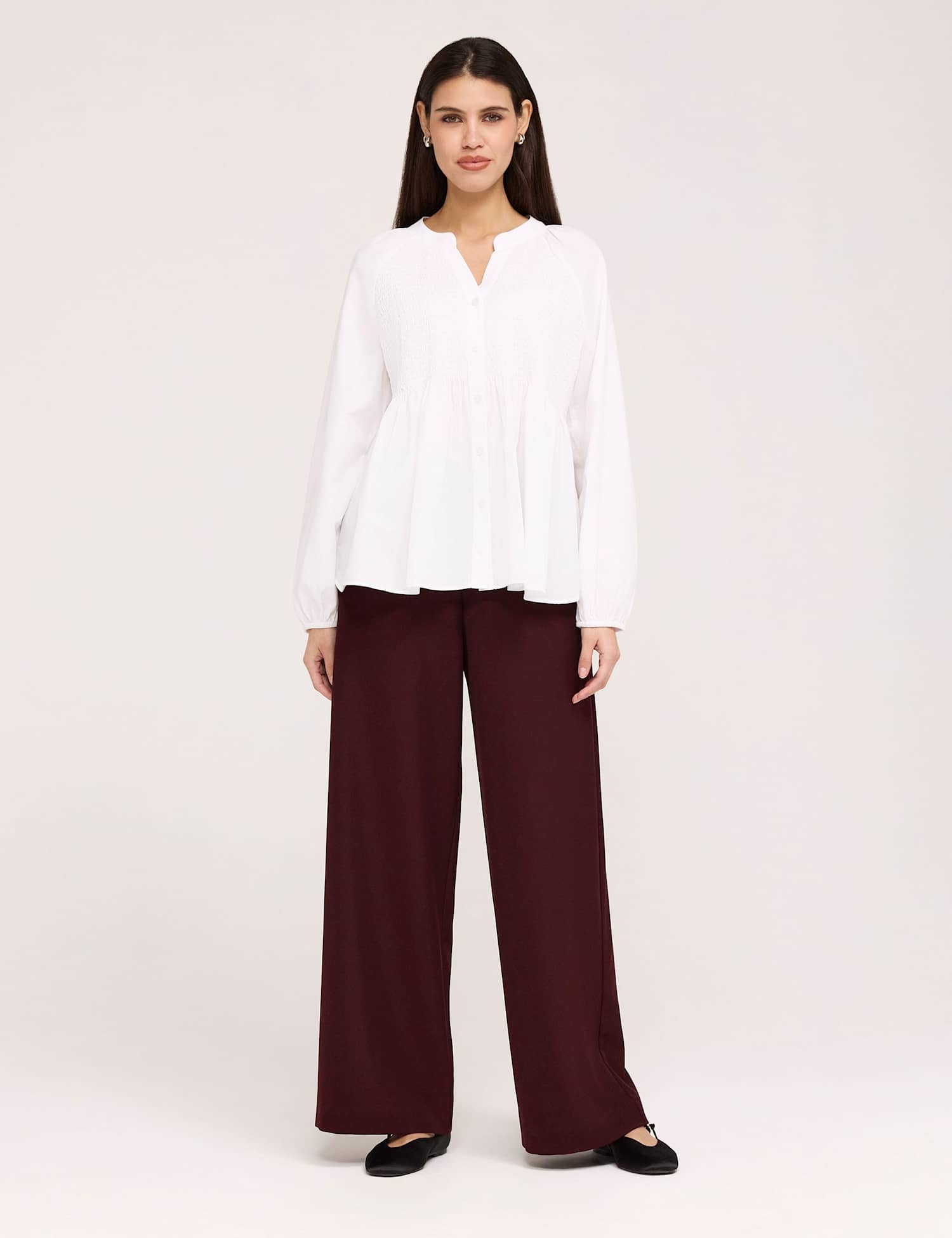 Finery London Pure Cotton Shirred Button Through Blouse White