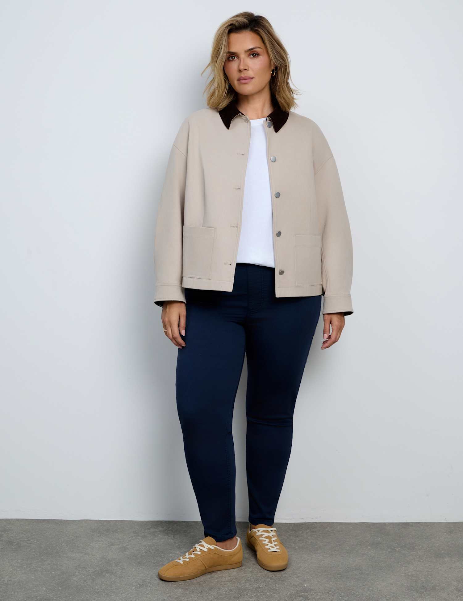 Live Unlimited London Cotton Rich Cord Collar Utility Jacket Oatmeal