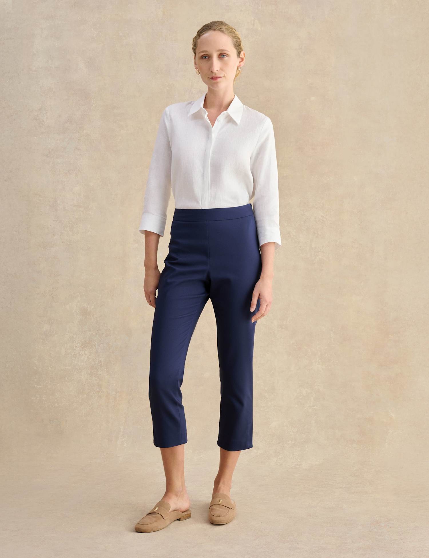 HOBBS Cotton Rich Tapered Cropped Trousers Navy