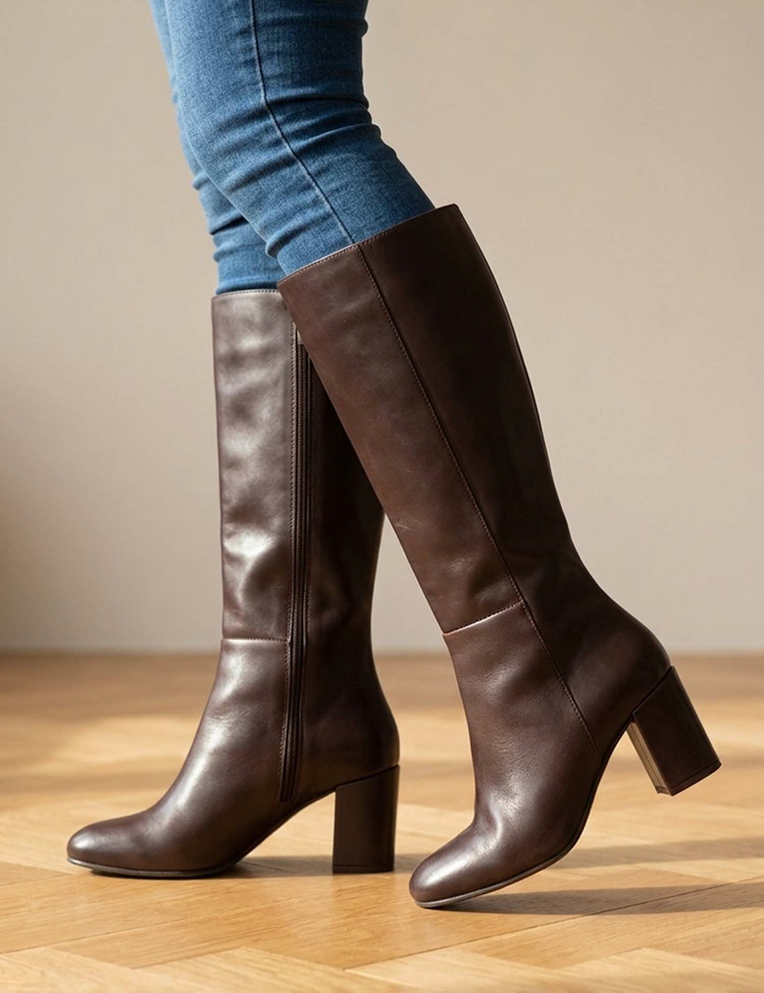Jones Bootmaker Leather Block Heel Boots Brown