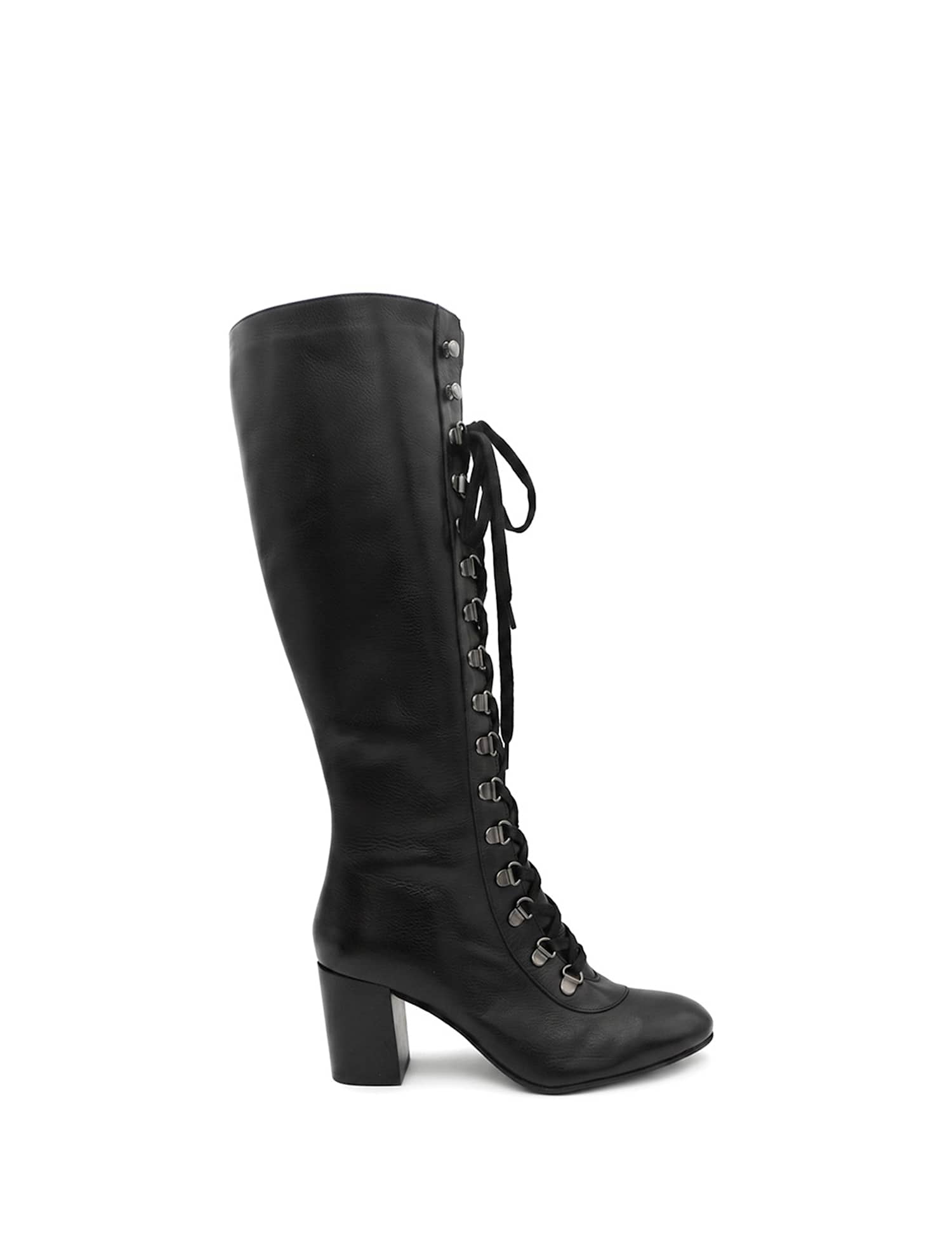 Jones Bootmaker Leather Block Heel Calf Length Boots Black