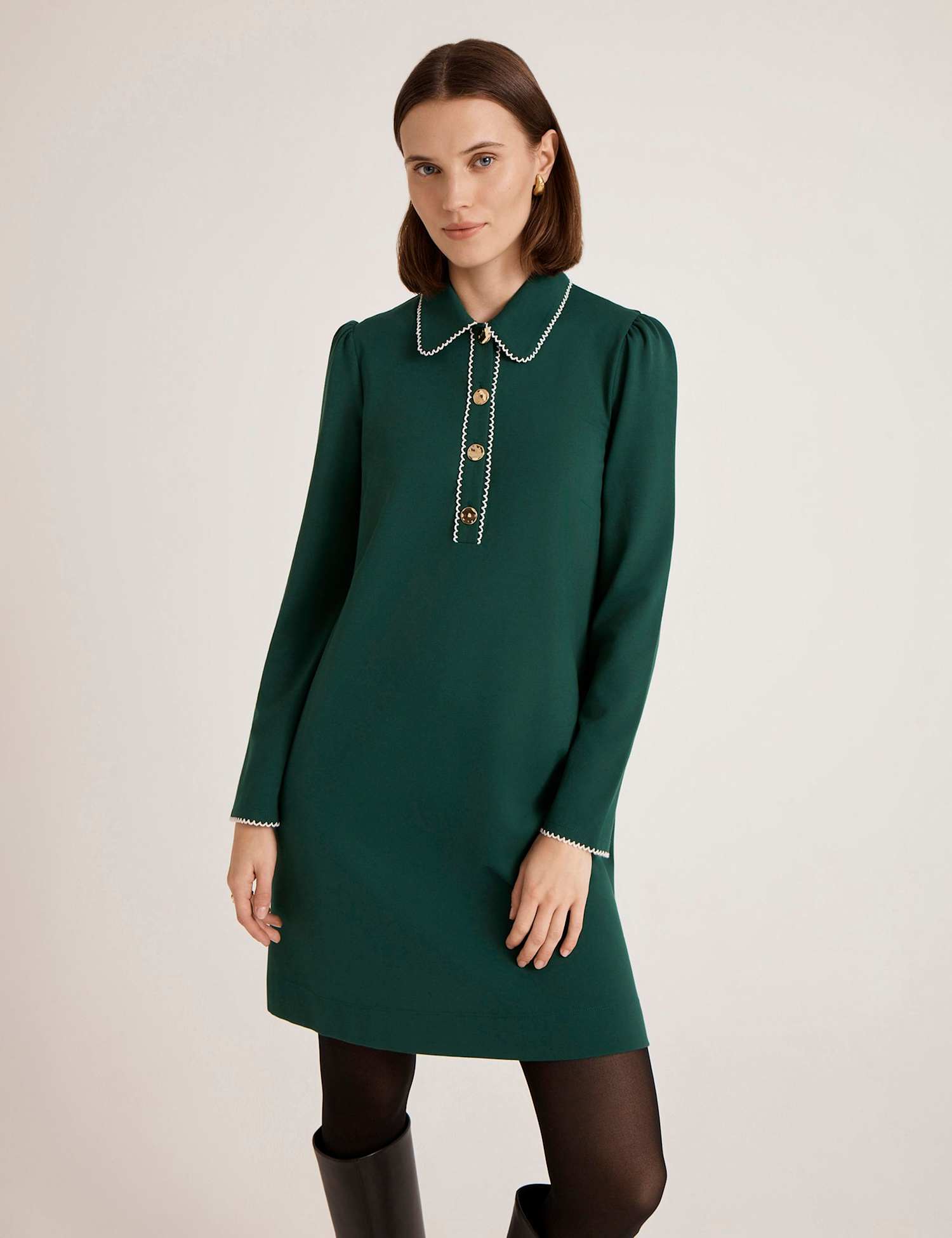 Finery London Ponte Jersey Collared Mini Shirt Dress Green