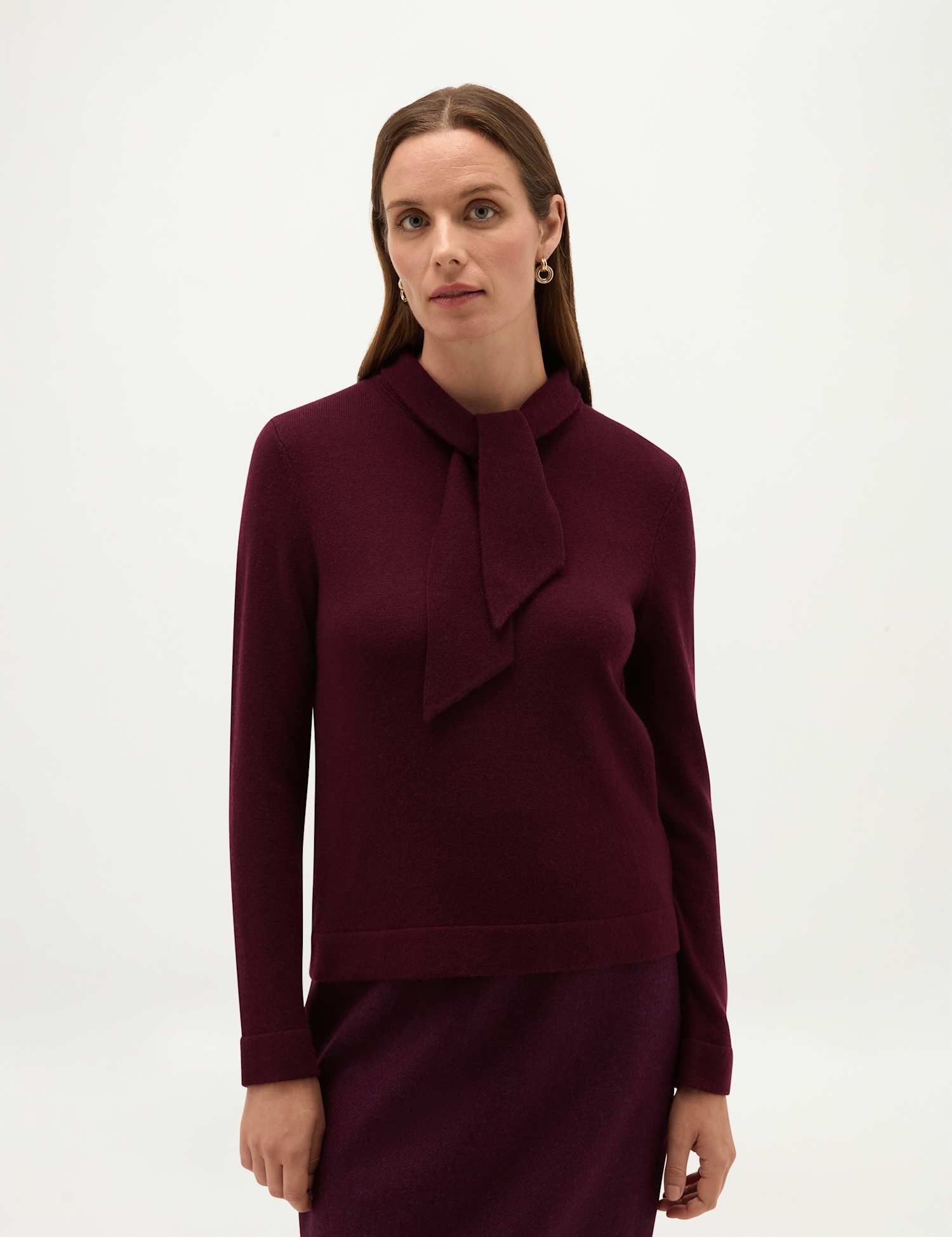 HOBBS Mabel Wool Cashmere Tie Neck Jumper Purple