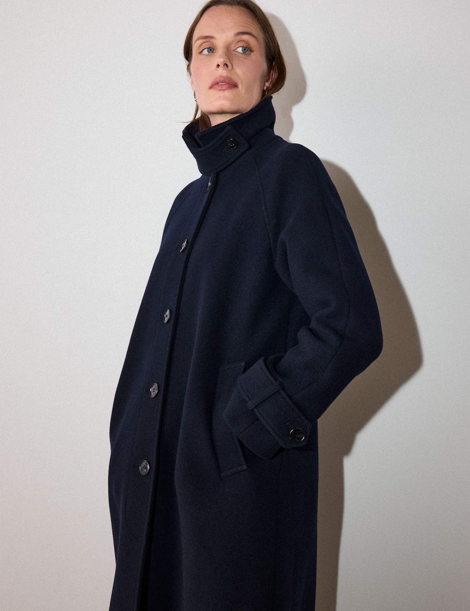 Whistles Wool Rich Longline Car Coat Navy