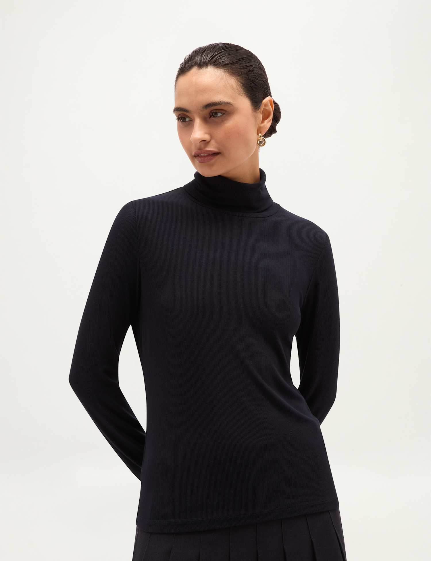 HOBBS Kiera Ribbed Rollneck Top Navy