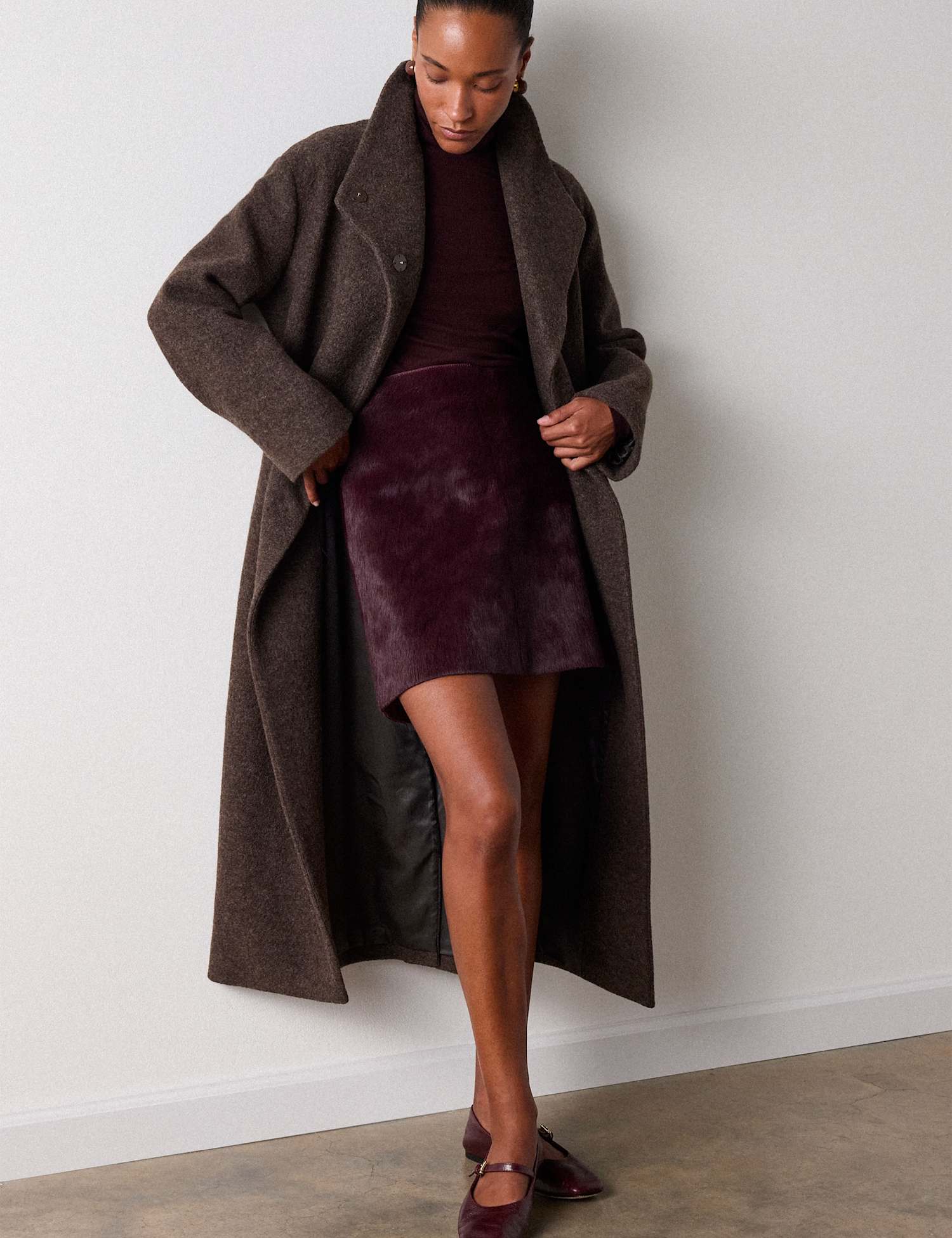 Whistles Pure Wool Funnel Neck Trench Coat Taupe