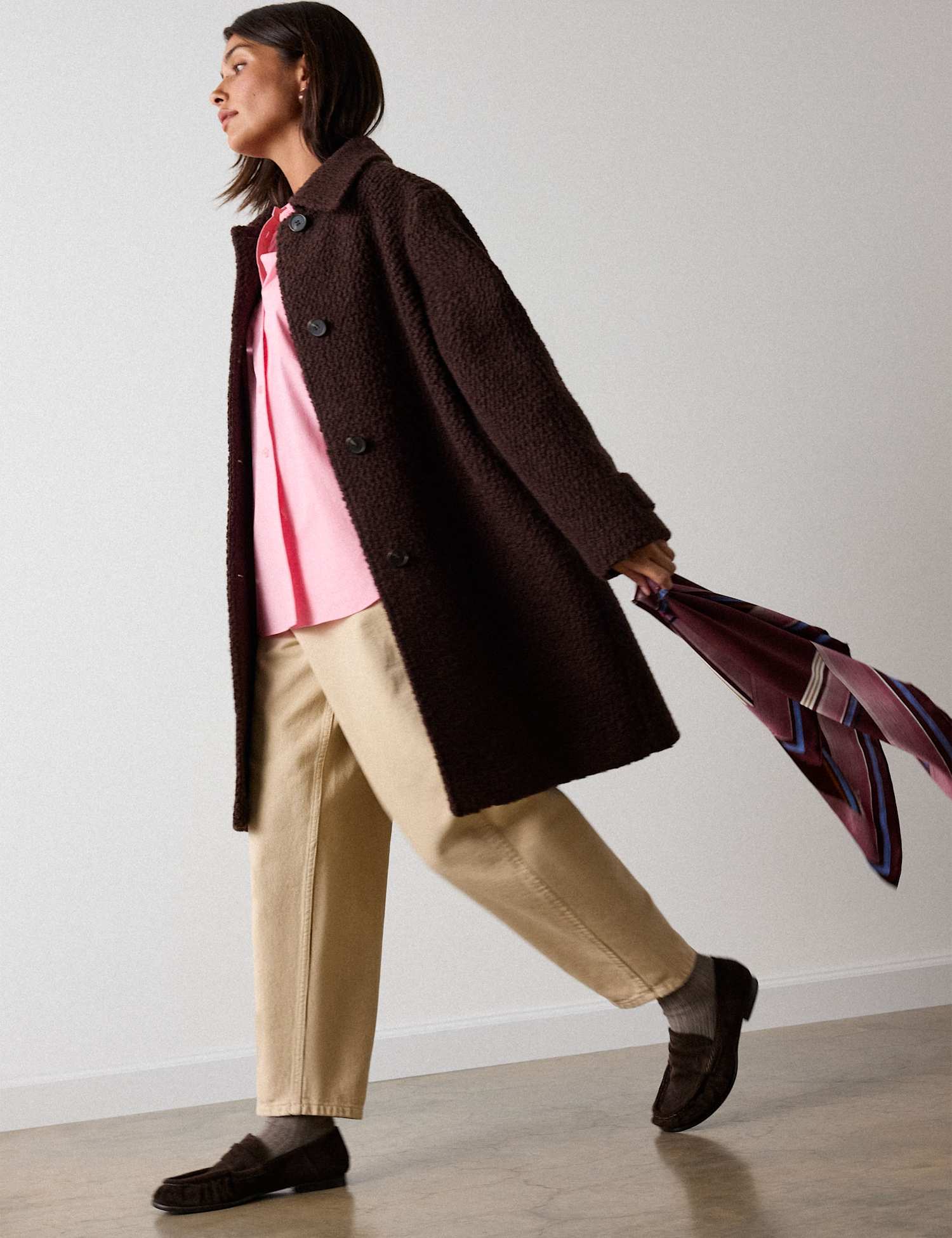 Whistles Boucle Wool Coat Brown