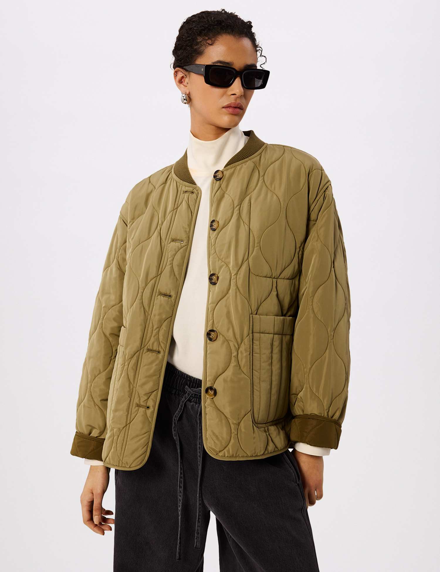 Whistles Reversible Quilted Jacket Khaki