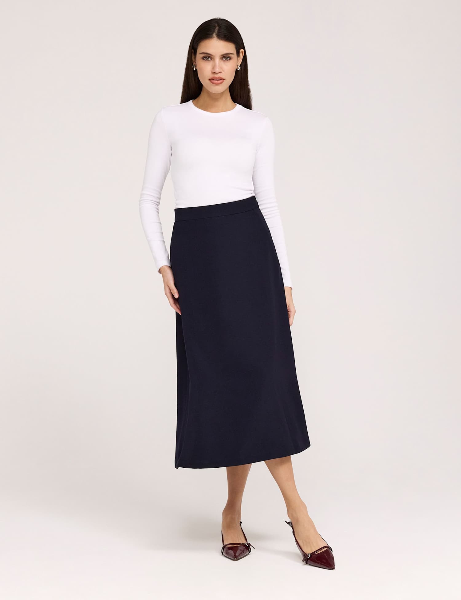 Finery London Twill Midi A-Line Skirt Navy