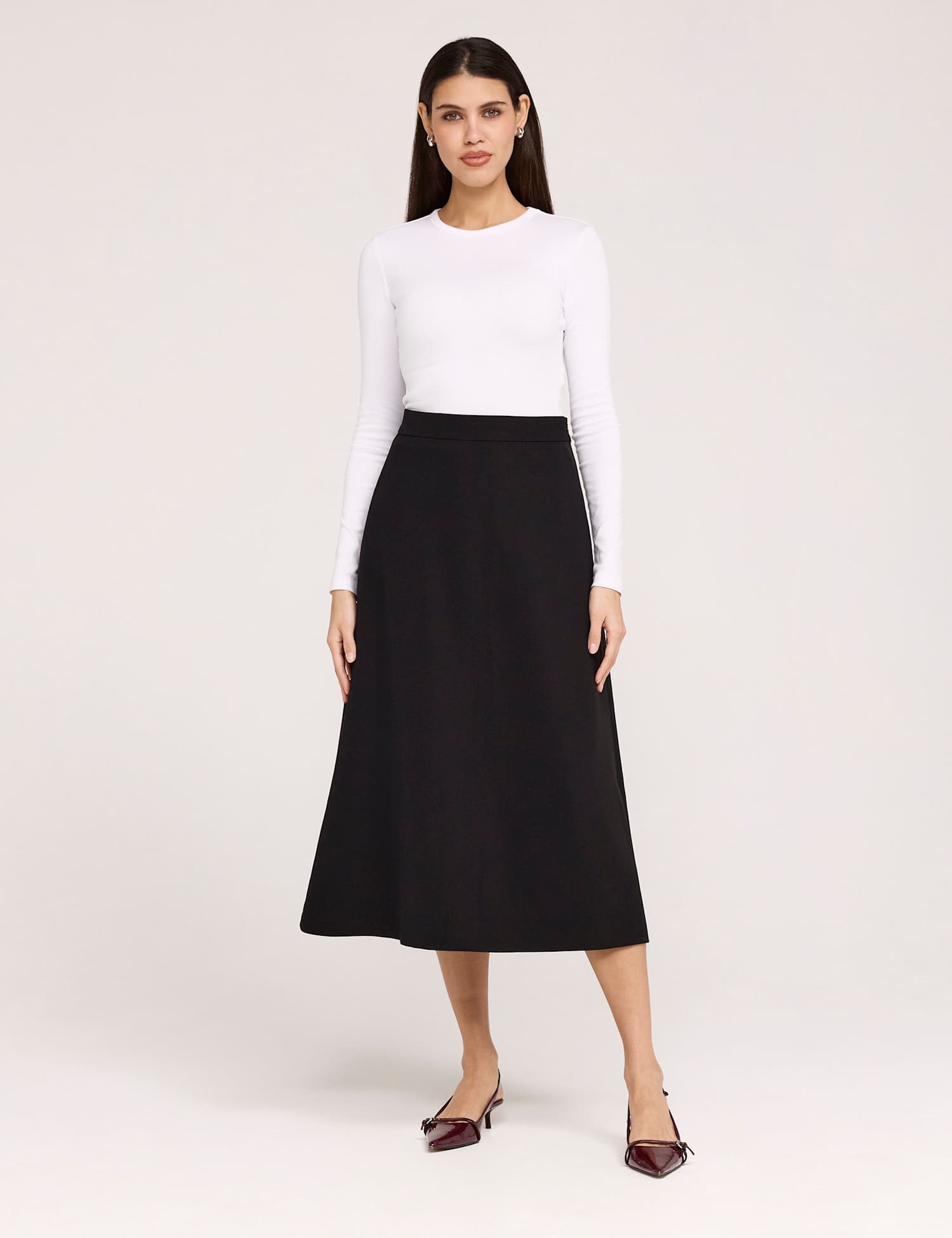 Finery London Twill Midi A-Line Skirt Black