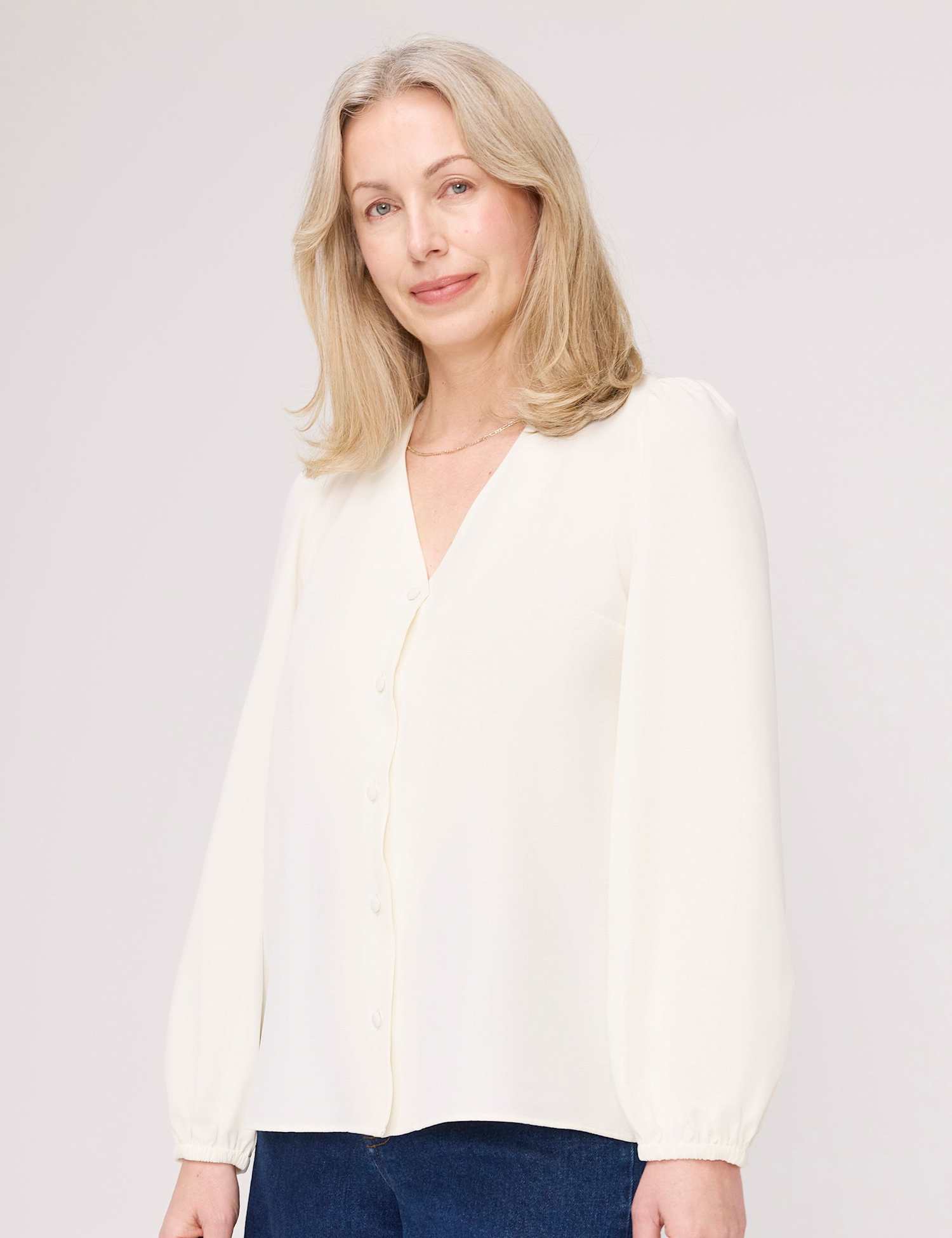 Finery London V-Neck Button-Through Top Ivory