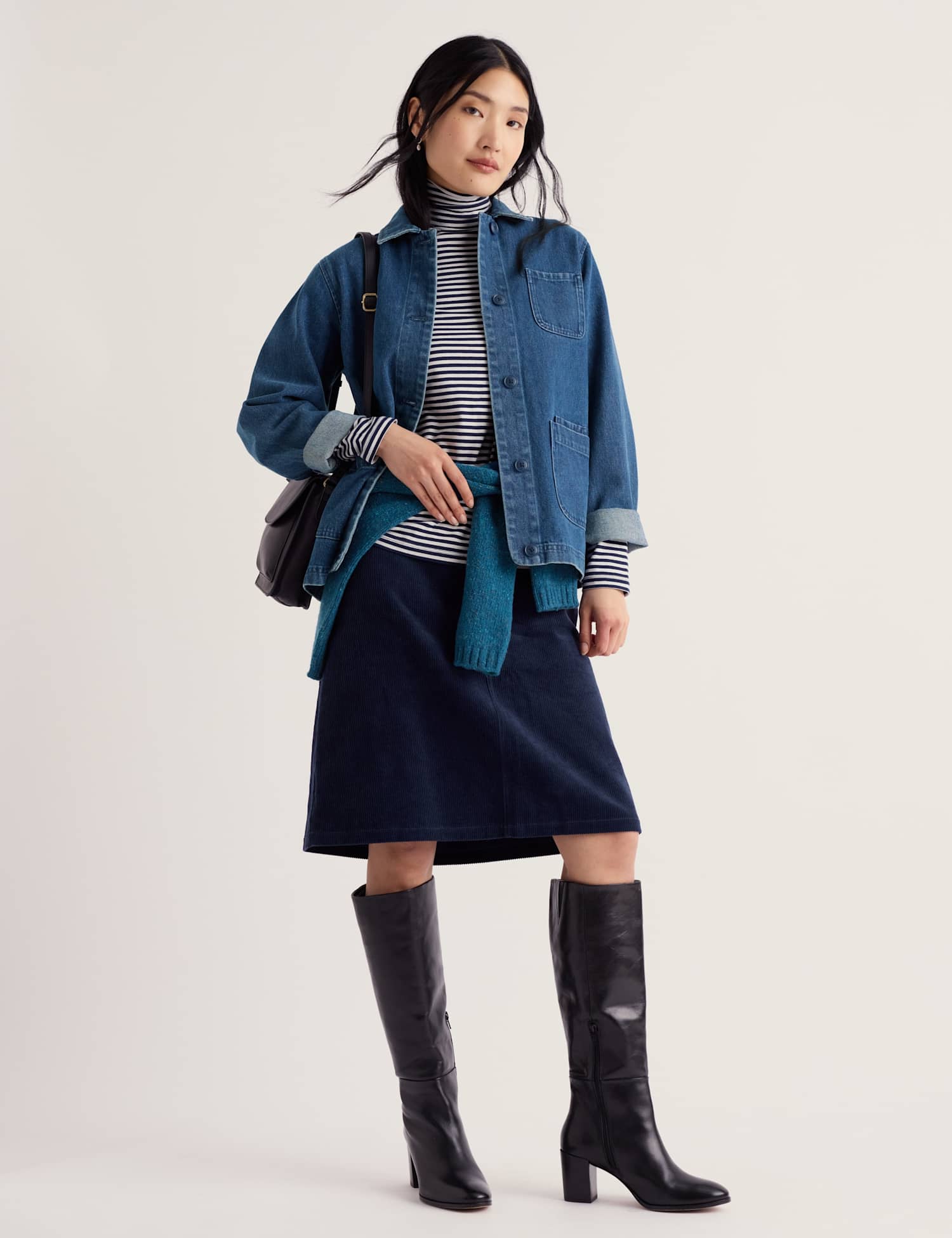 Seasalt Cornwall Pure Cotton Textured Knee Length A-Line Skirt Navy