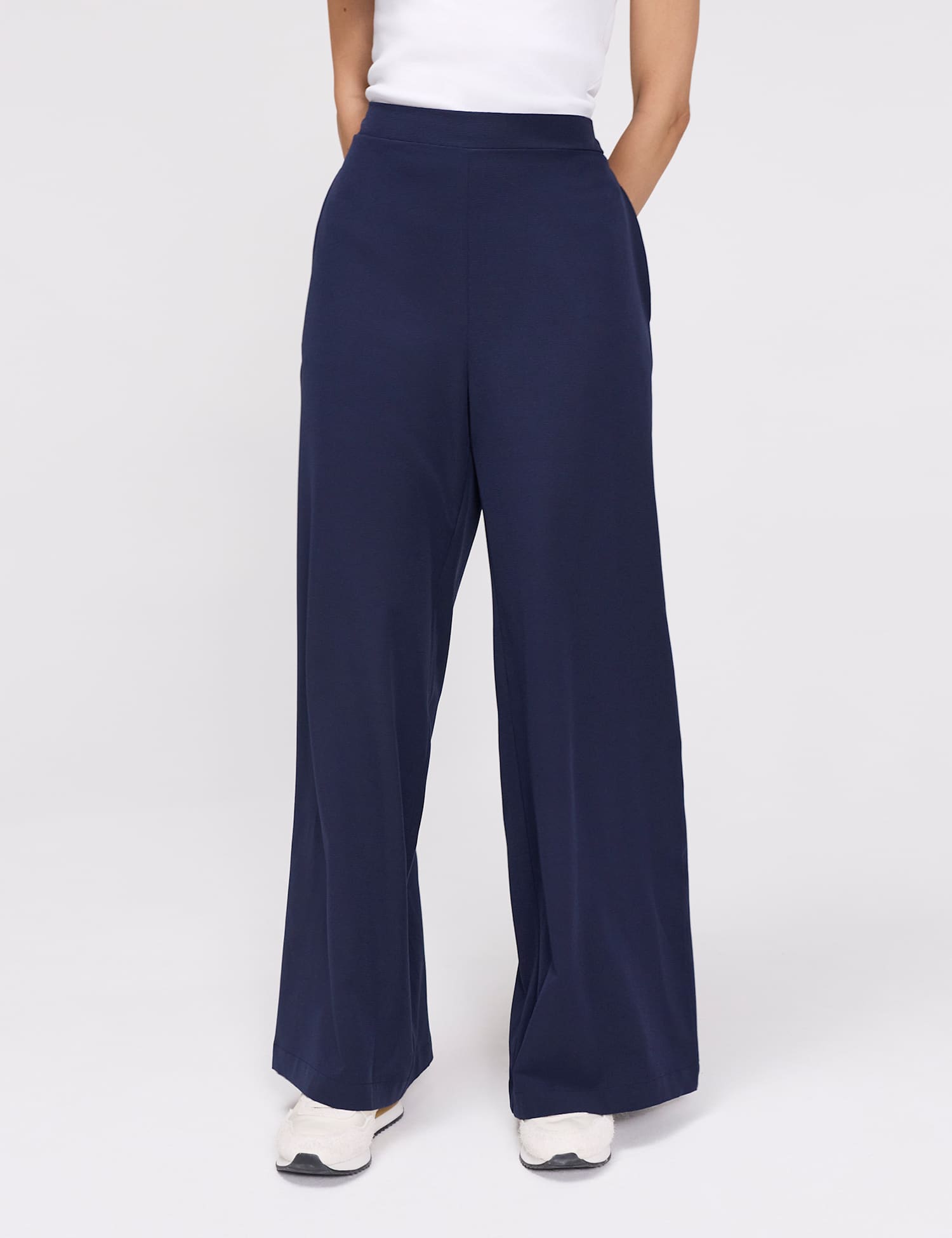 Finery London Elasticated Waist Wide Leg Trousers Navy