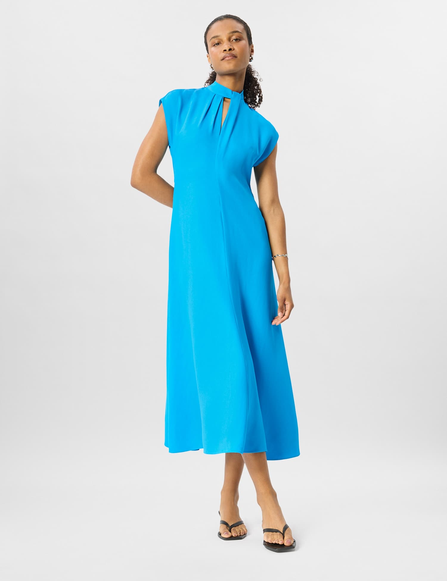 Whistles High Neck Midi Skater Dress Blue
