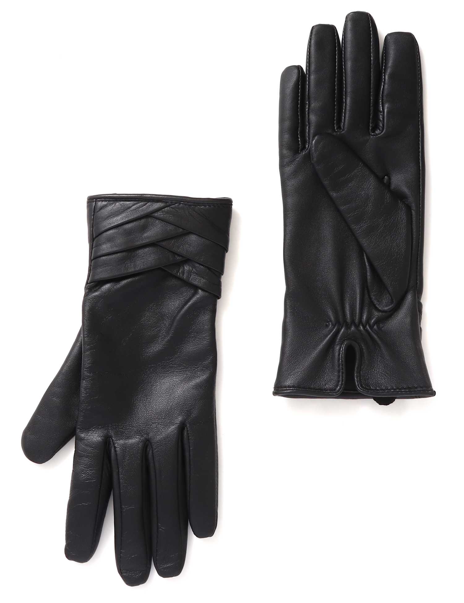 Jones Bootmaker Leather Woven Detail Warm Lined Gloves Black