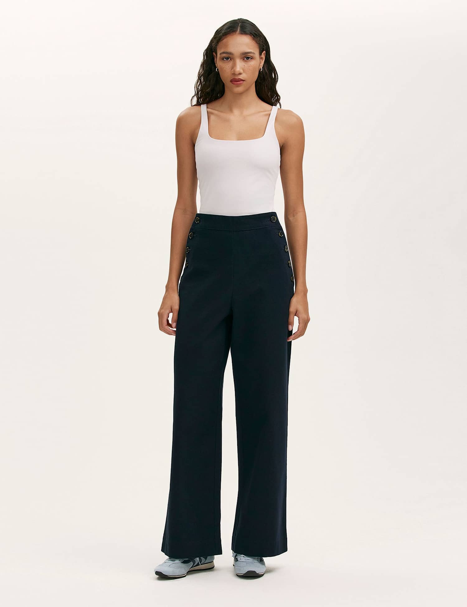 Finery London Pure Cotton Canvas Wide Leg Trousers Navy
