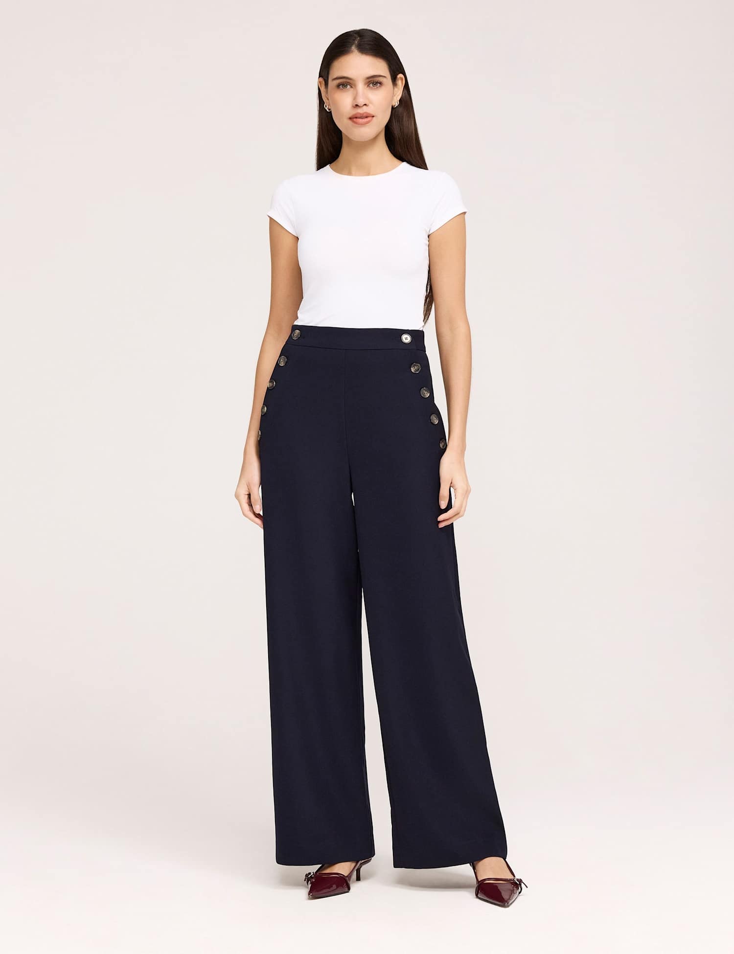 Finery London Twill Wide Leg Trousers Navy