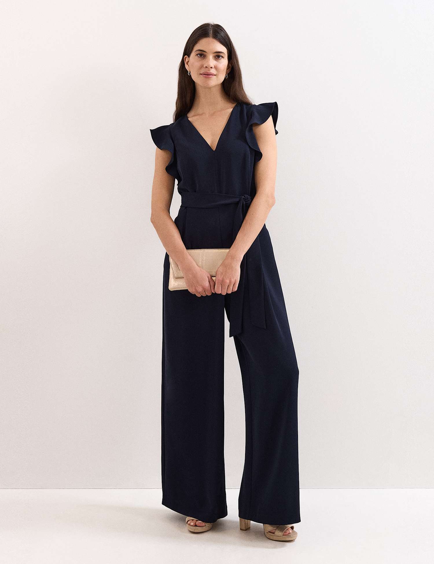 Phase Eight Belted Sleeveless Wide Leg Jumpsuit Navy