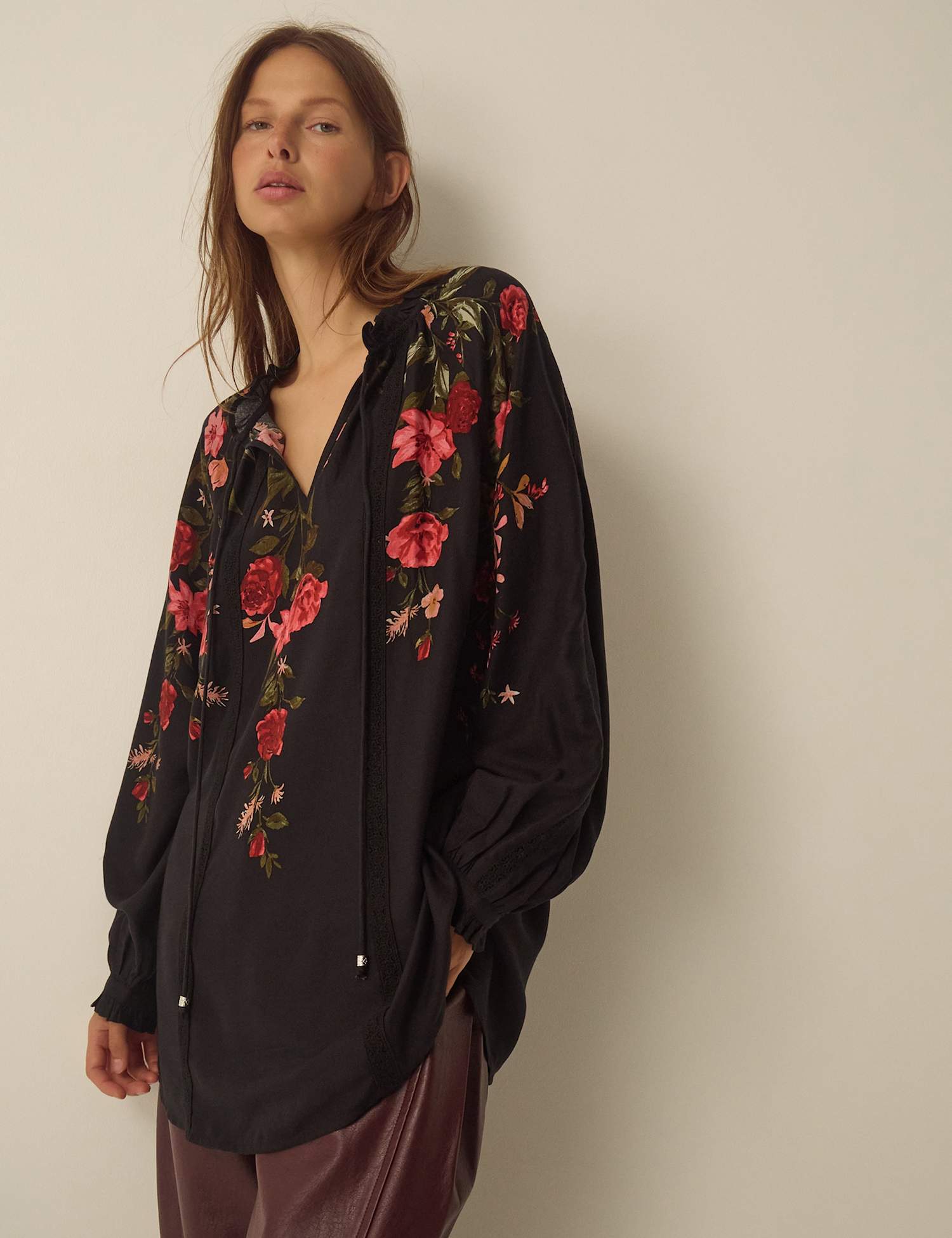 Monsoon Printed High Neck Top Black Mix