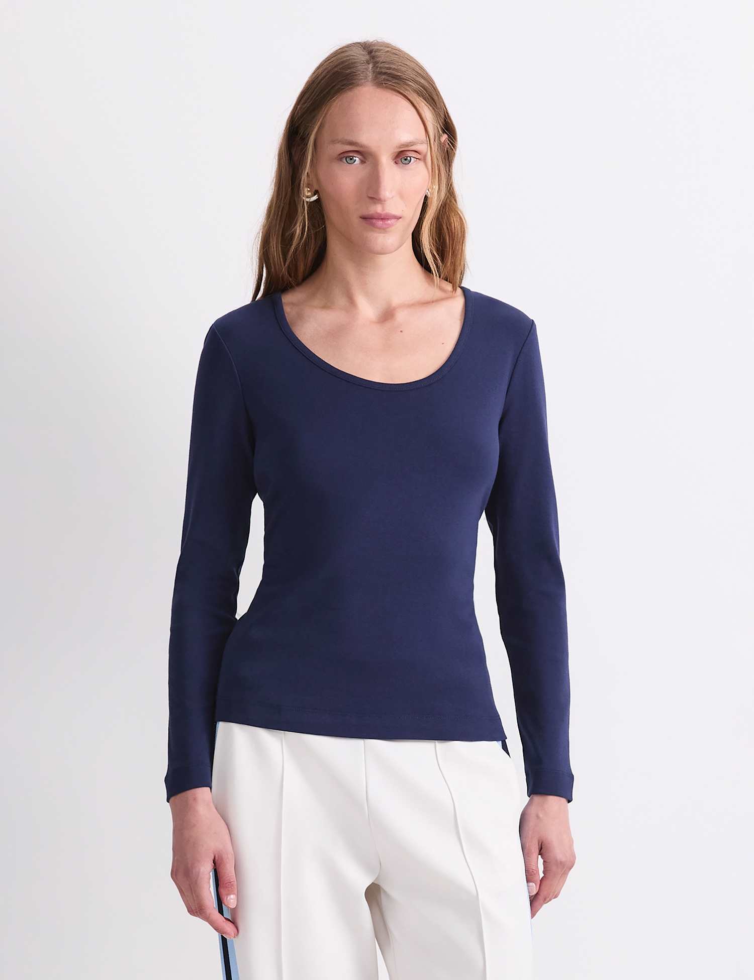 Sportscraft Pure Cotton Scoop Neck Top Navy