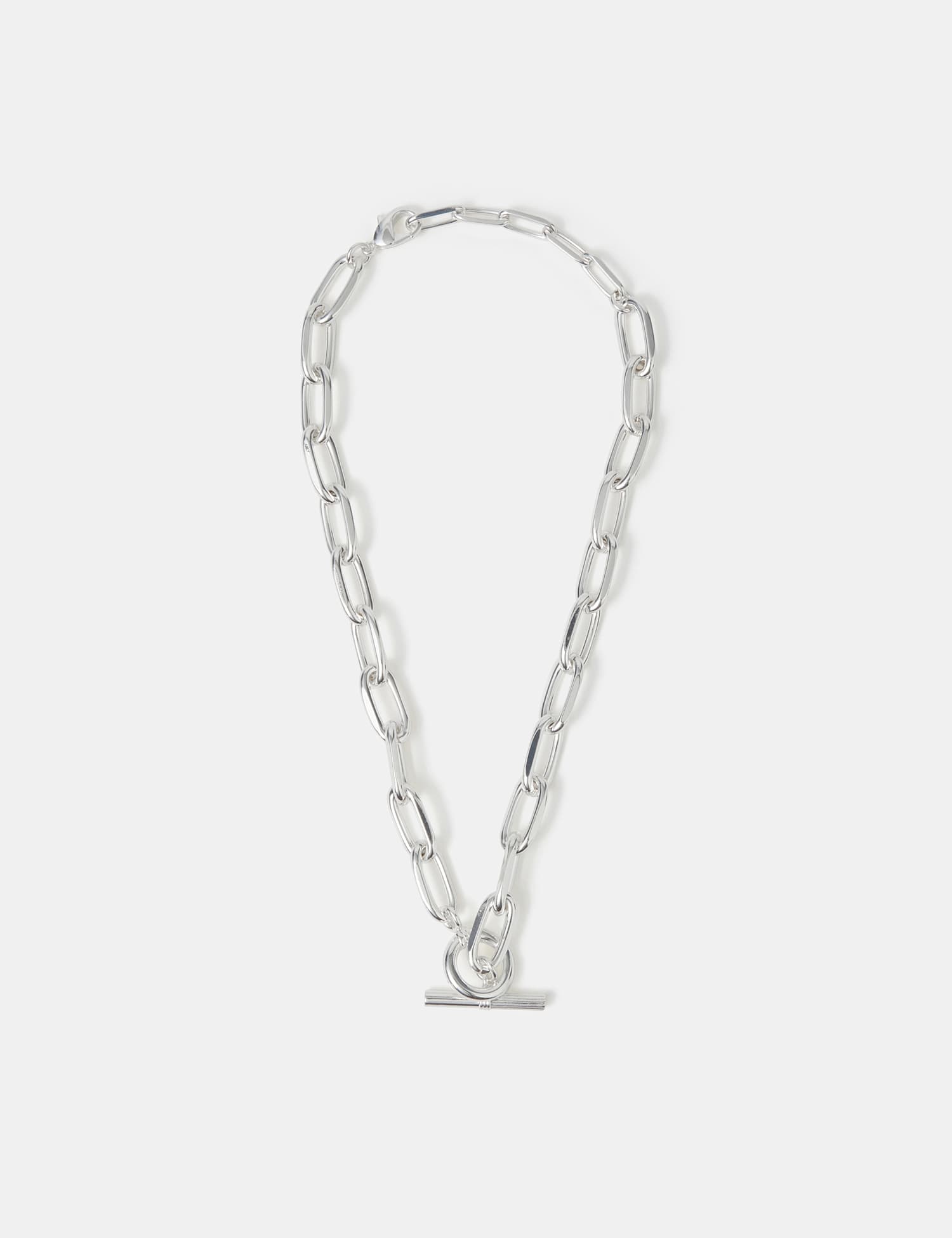 ACCESSORIZE Silver Plated Chunky T-Bar Necklace Silver