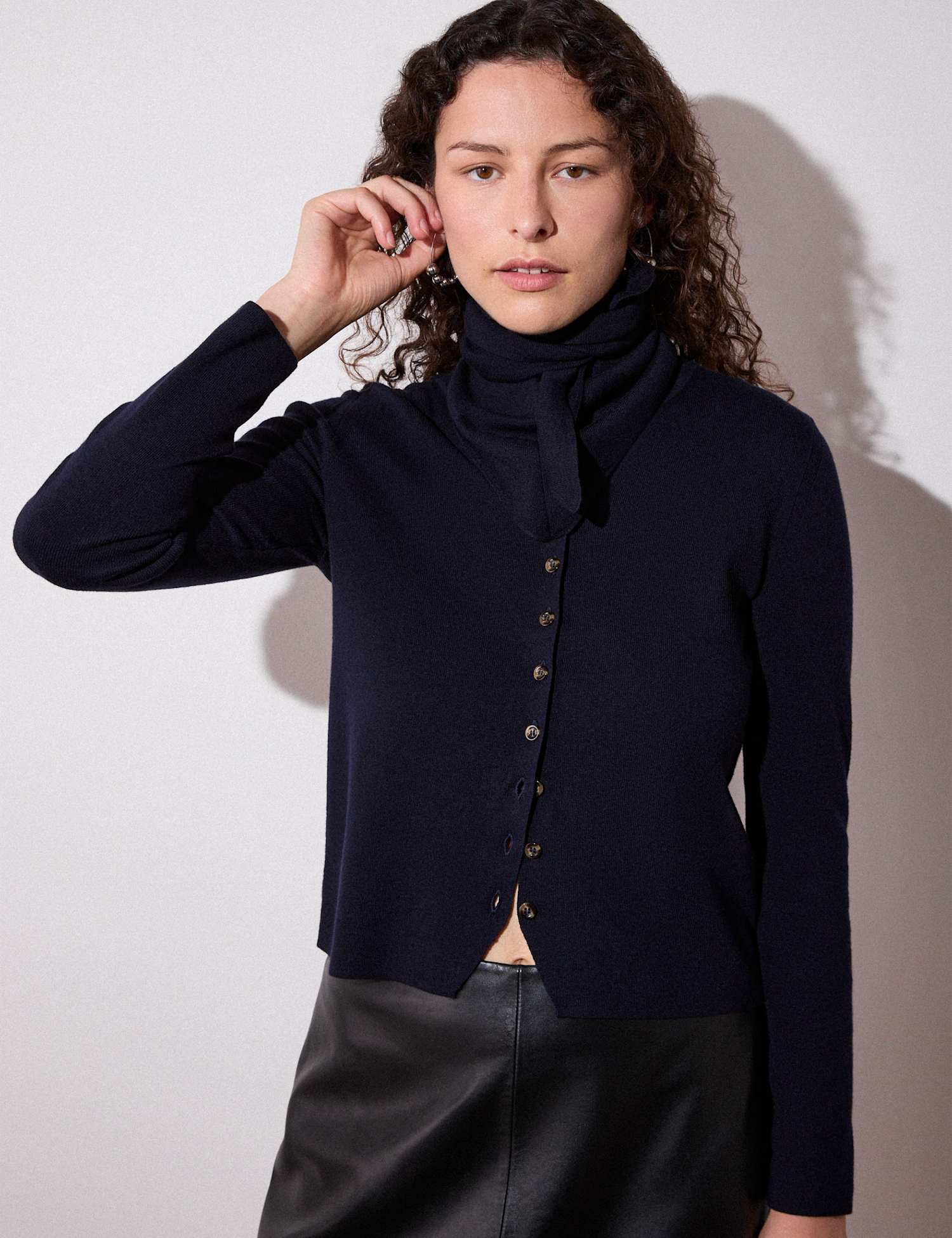 Whistles Cotton Rich Crew Neck Cardigan Navy