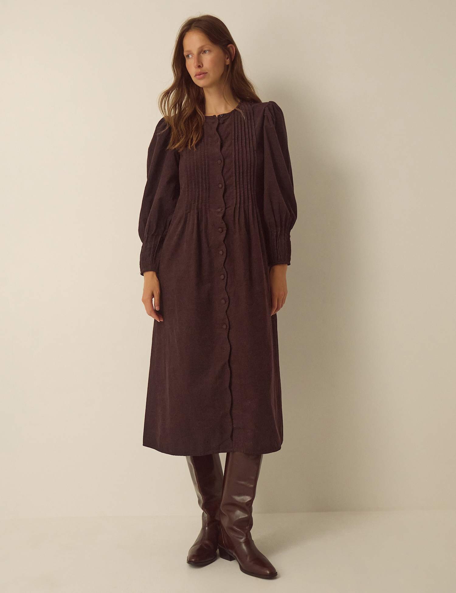 Monsoon Pure Cotton Midi Smock Dress Chocolate
