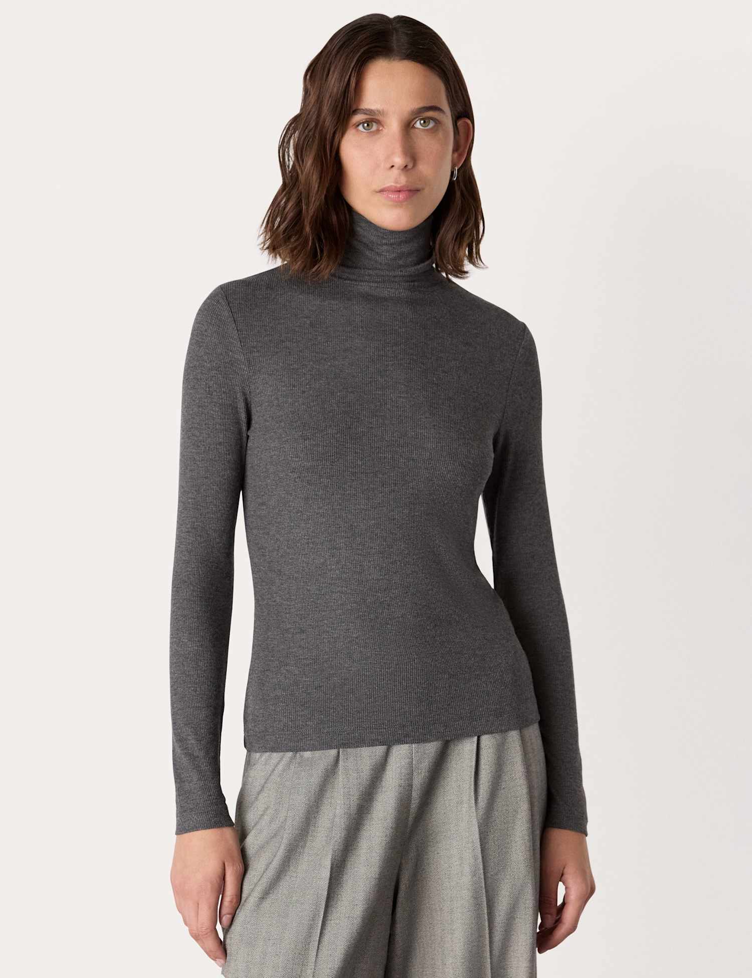Whistles Ribbed Roll Neck Slim Fit Top Dark Grey