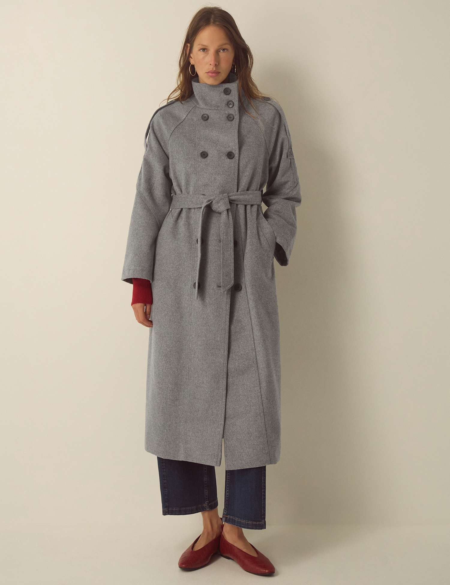 Monsoon Wool Rich Funnel Neck Coat Grey
