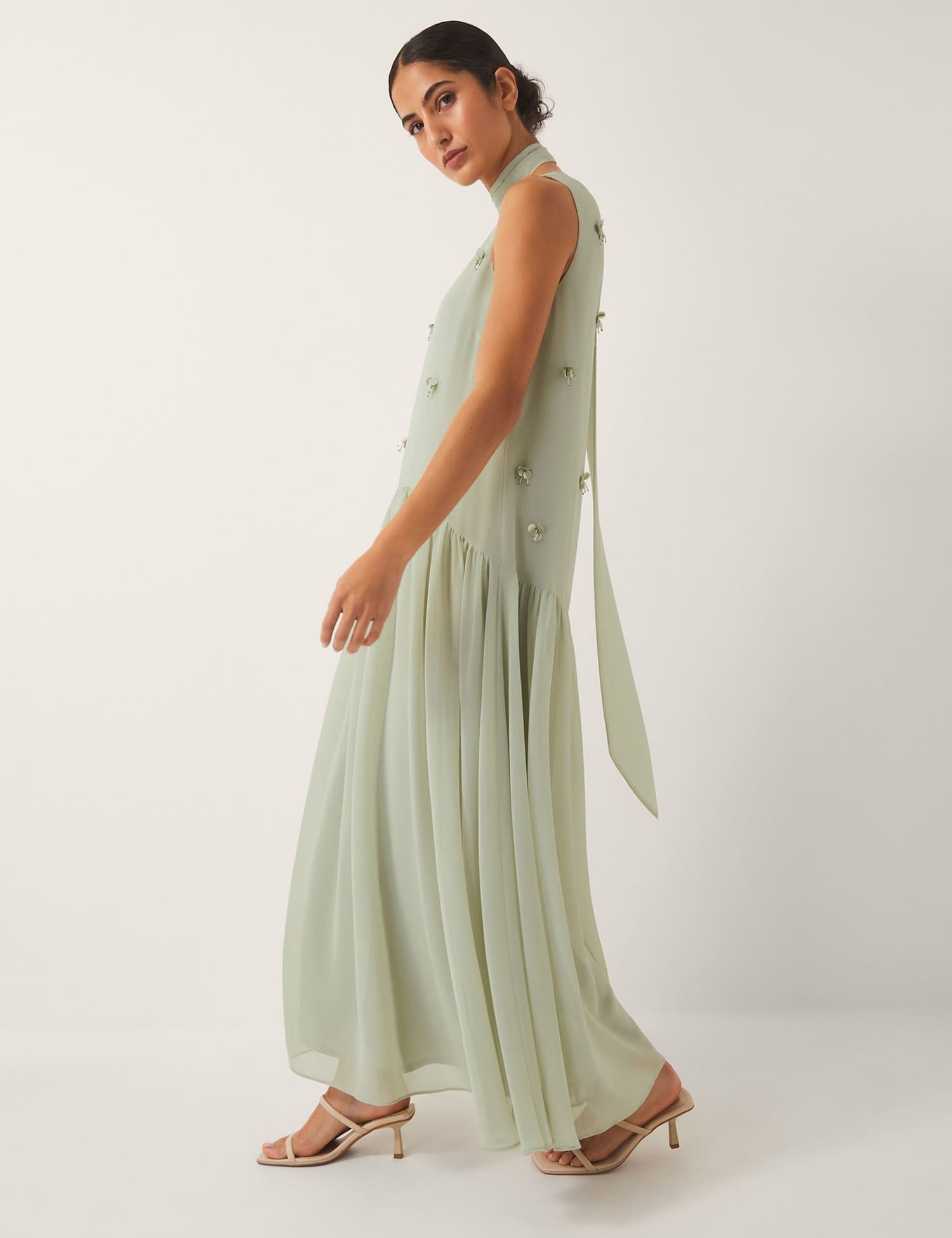 Monsoon Embellished Maxi Swing Dress Light Green