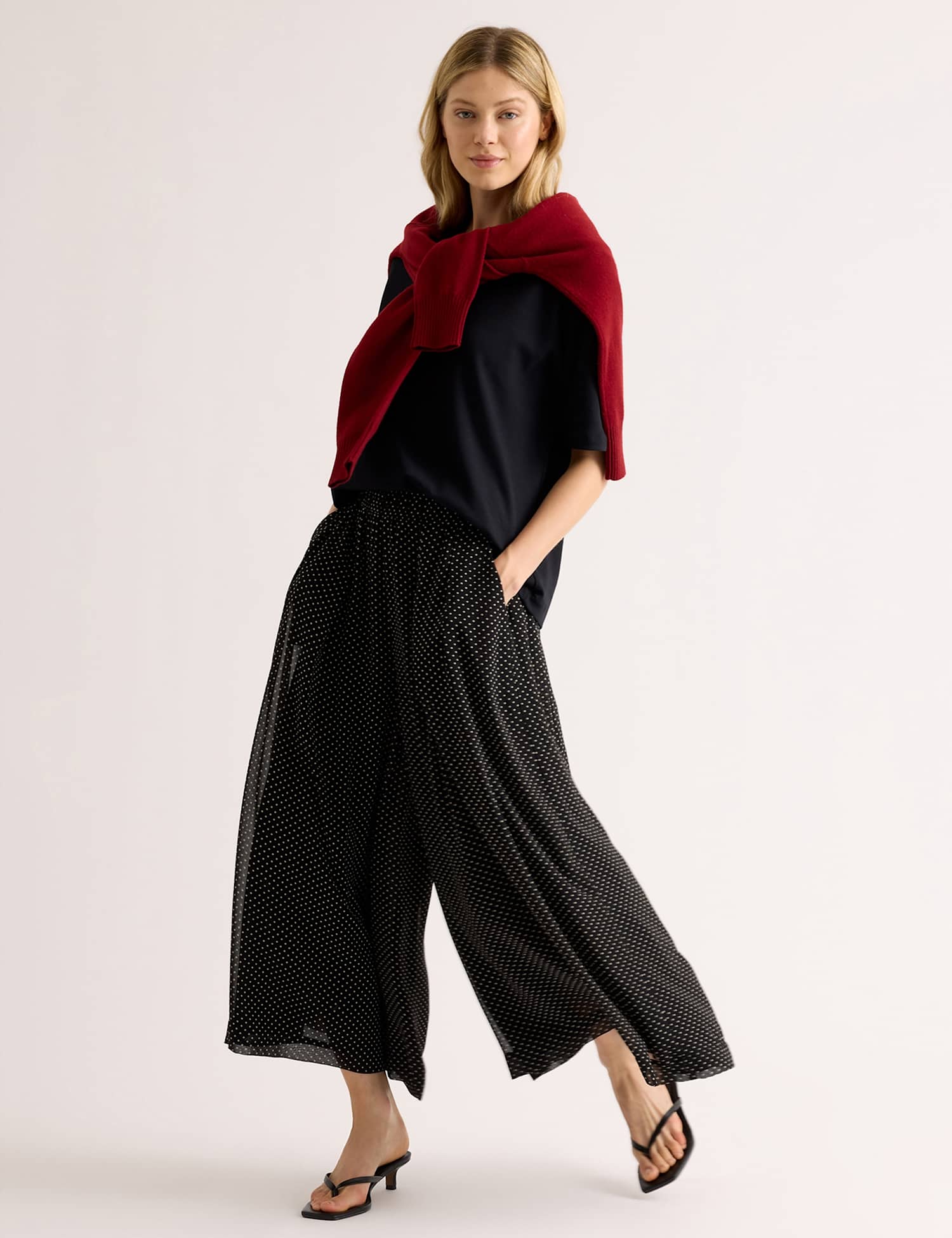 Albaray Polka Dot Wide Leg Culottes Black Mix