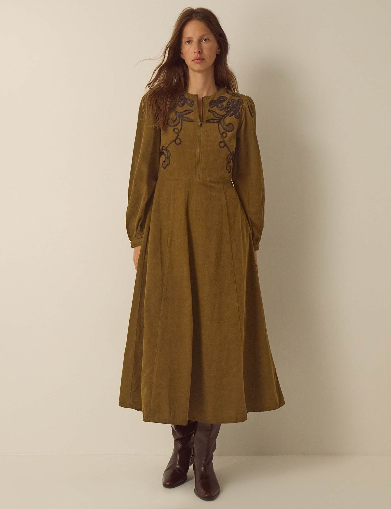 Monsoon Cord Embroidered Midi Dress Yellow Mix