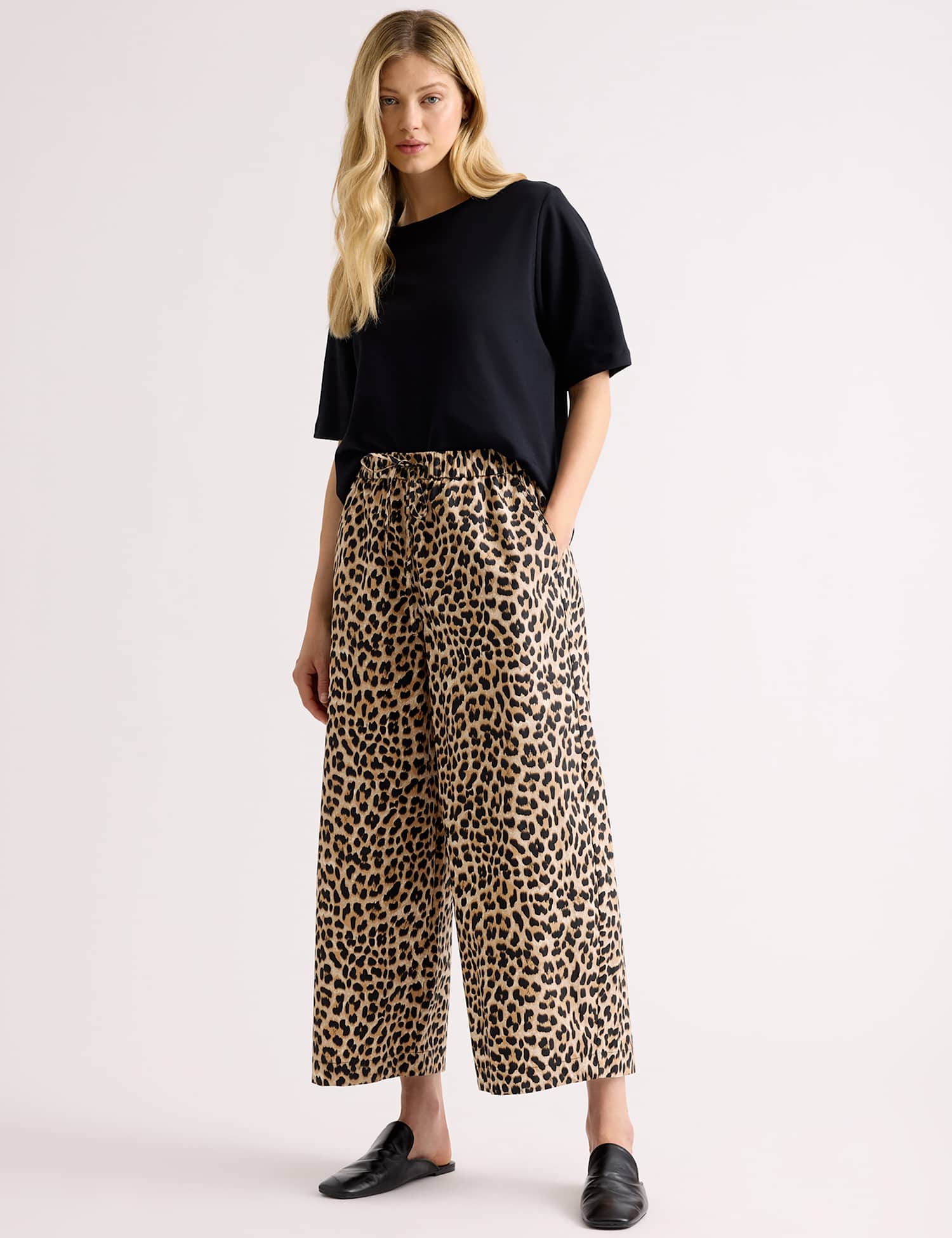 Albaray Pure Cotton Animal Print Barrel Leg Trousers Brown Mix