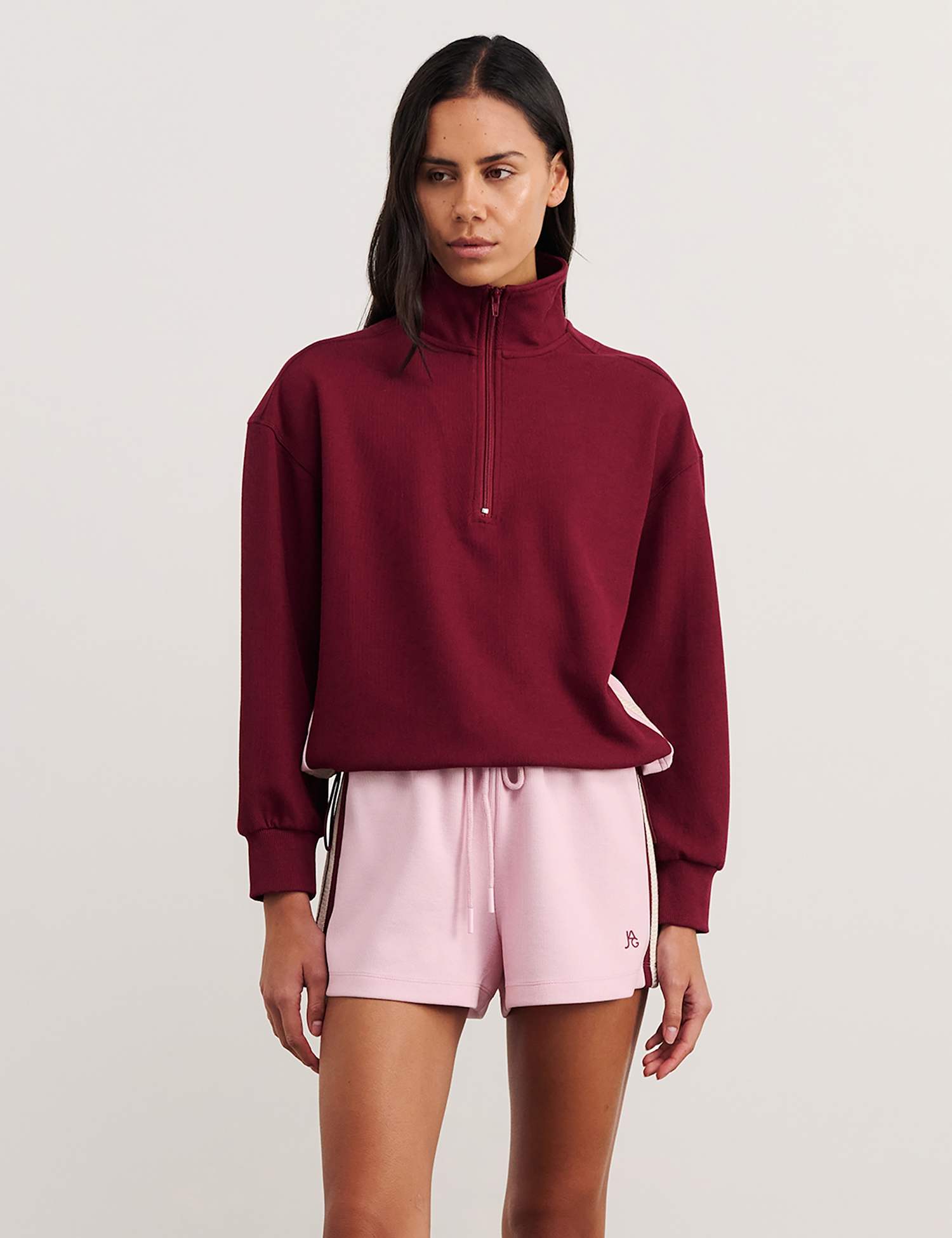 Jag Cotton Blend Quarter Zip Cropped Jumper Red