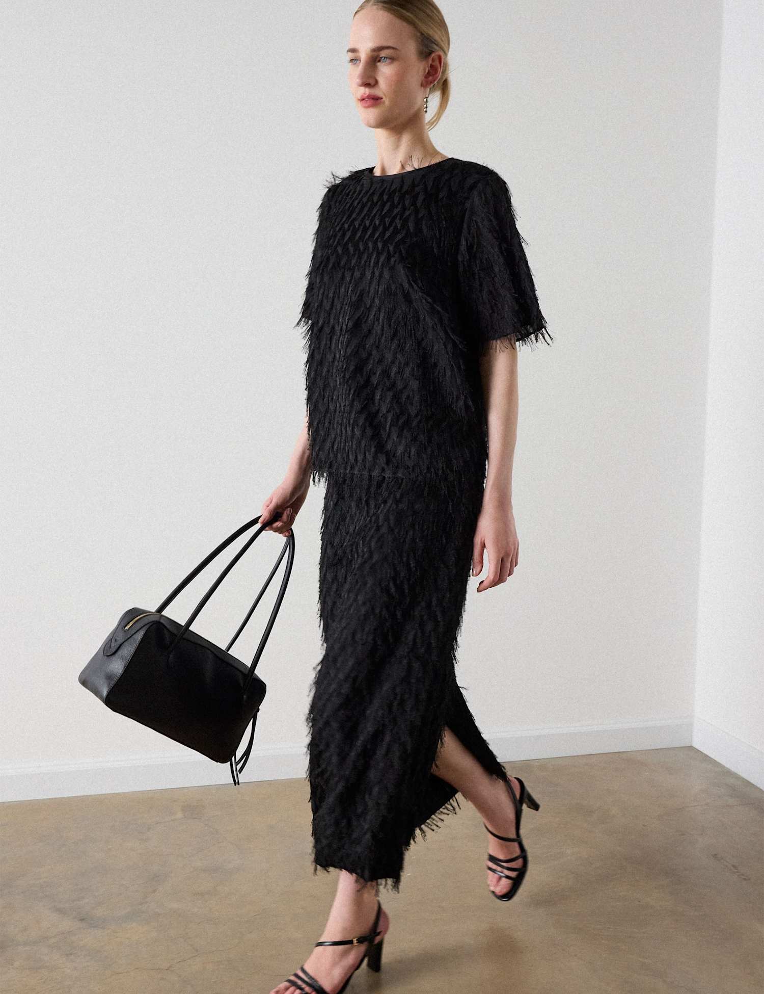 Whistles Tufted Column Midi Skirt Black