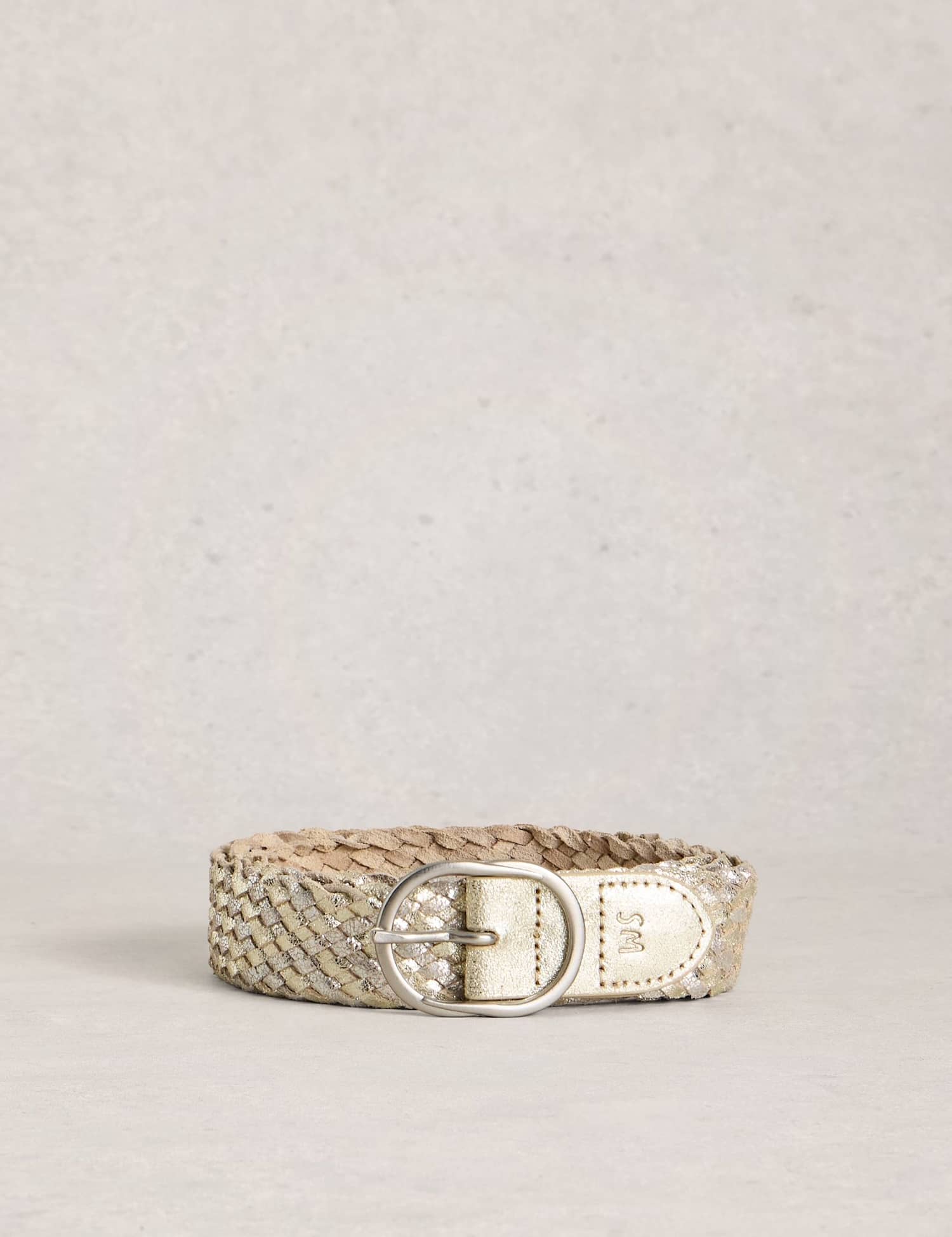 White Stuff Leather Weave Metallic Jeans Belt Metallic